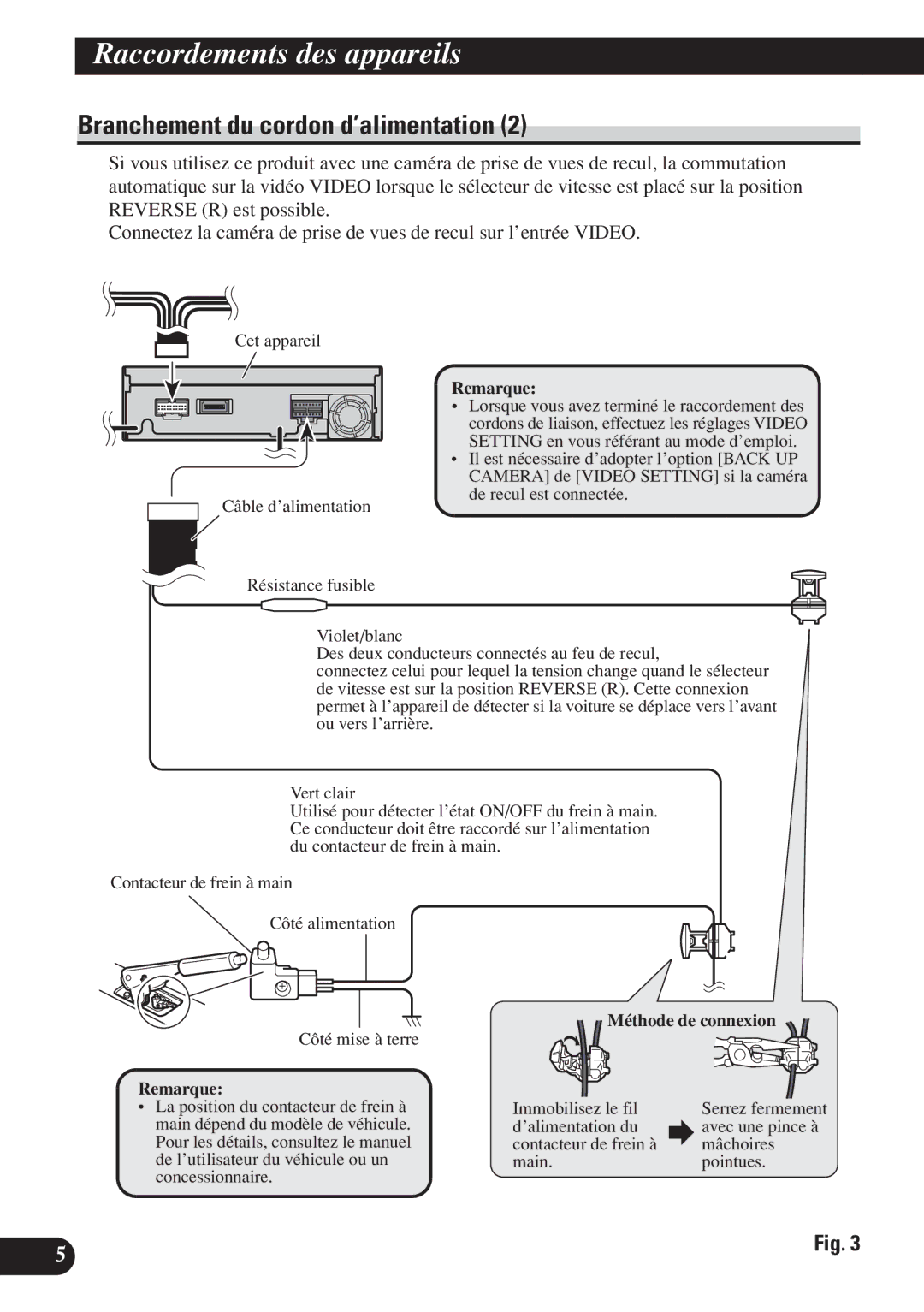 Pioneer AVH-P6400CD installation manual Méthode de connexion 