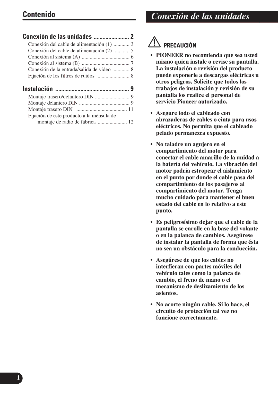 Pioneer AVH-P6400CD installation manual Conexión de las unidades, Contenido 