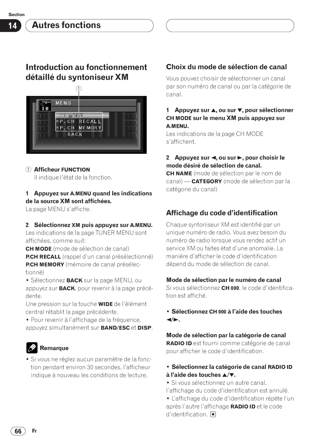 Pioneer AVH-P6400 Introduction au fonctionnement détaillé du syntoniseur XM, Affichage du code d’identification 