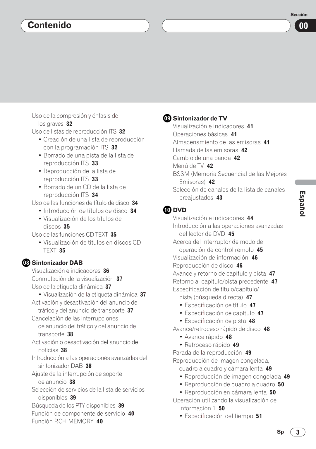 Pioneer AVH-P6400CD operation manual Español, Sintonizador DAB, Información 1 Especificación del tiempo 