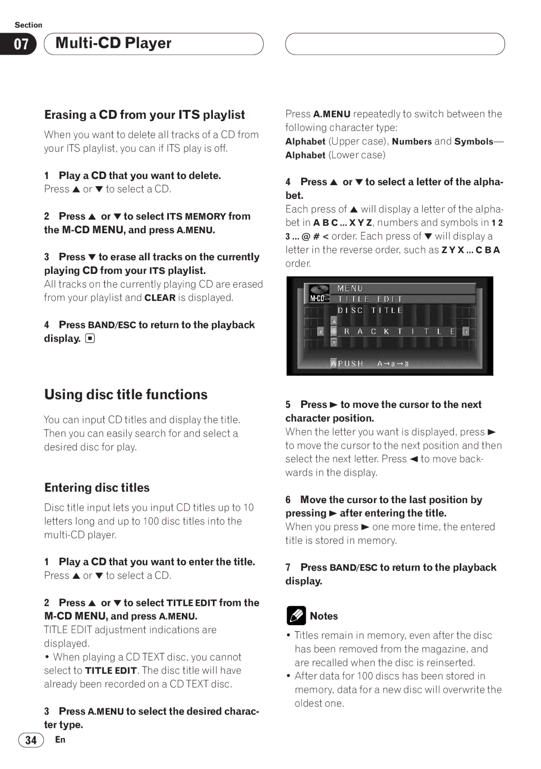 Pioneer AVH-P6400CD operation manual Erasing a CD from your ITS playlist, Alphabet Lower case 