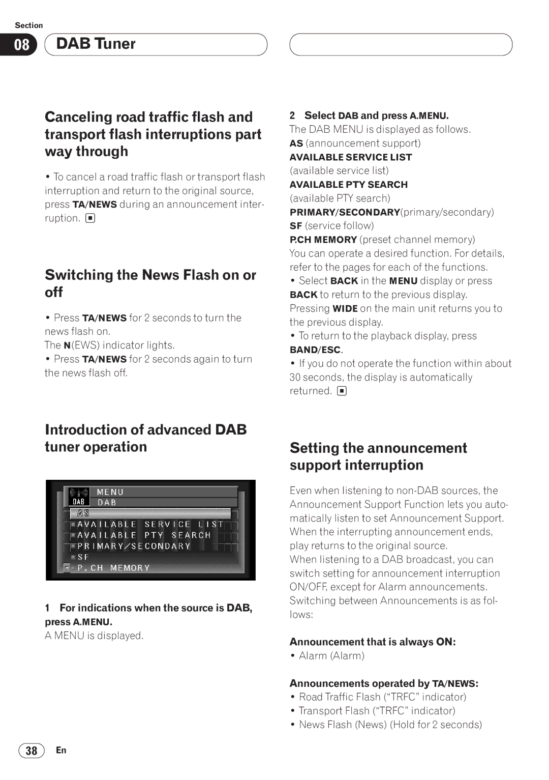 Pioneer AVH-P6400CD operation manual Switching the News Flash on or off, Introduction of advanced DAB tuner operation 