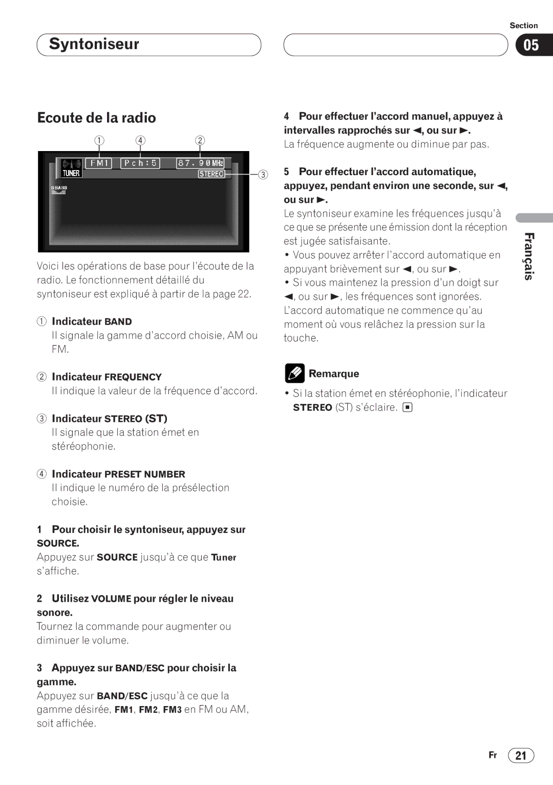 Pioneer AVH-P6400CD operation manual Syntoniseur, Ecoute de la radio 