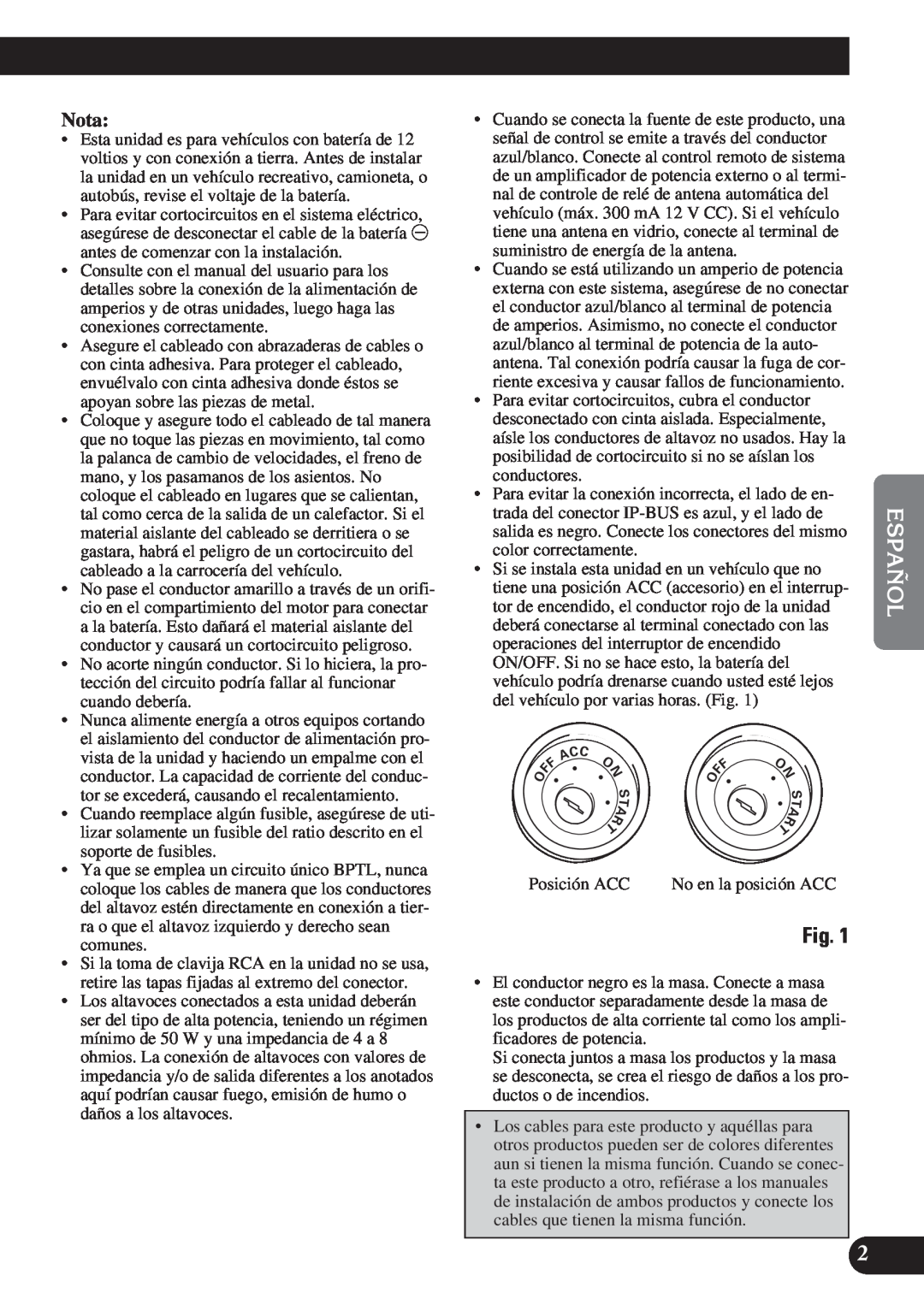 Pioneer AVH-P6400CD installation manual English Español Español Français Italiano Nederlands, Nota 