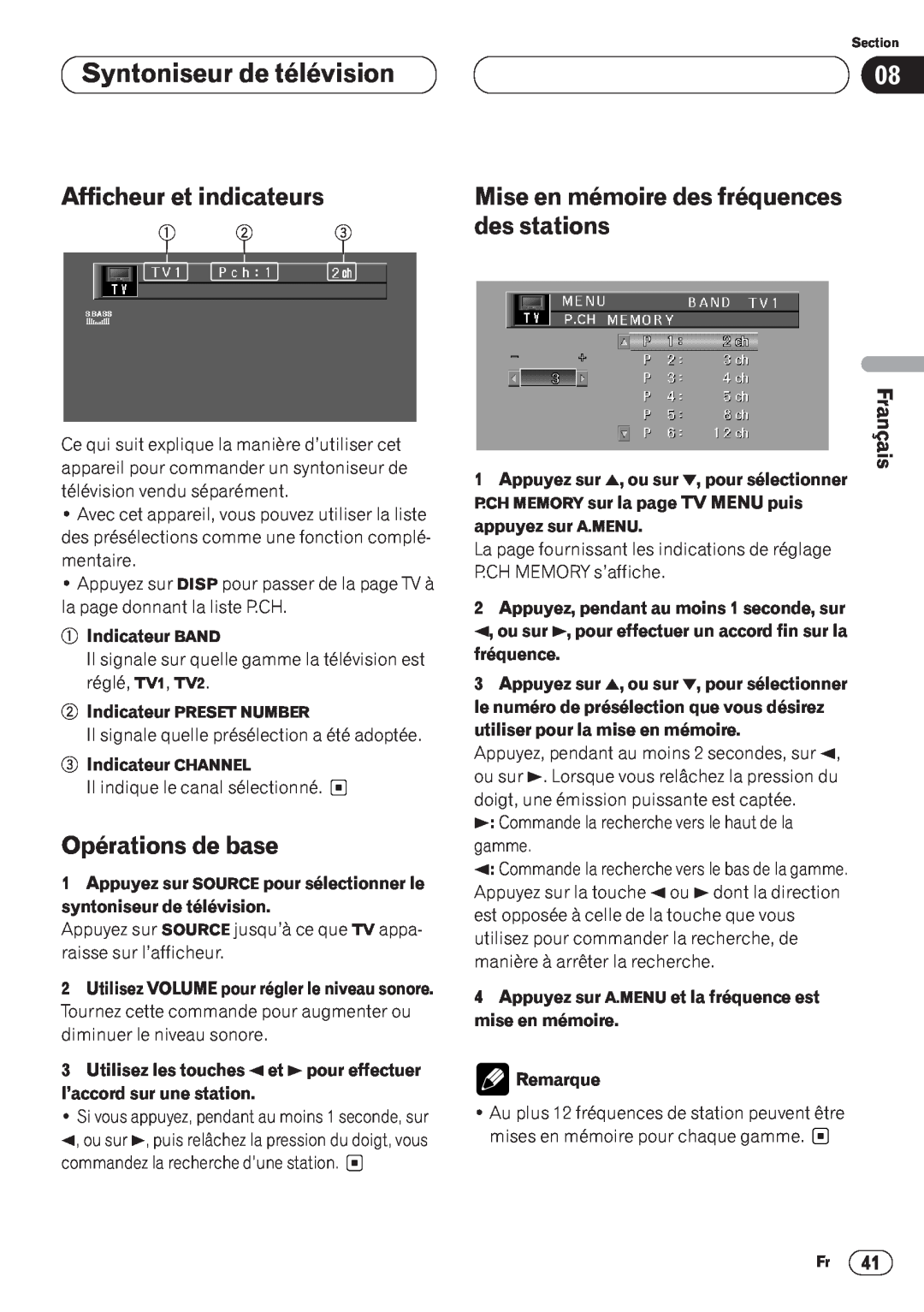 Pioneer AVH-P6400CD Syntoniseur de télévision, des stations, Opérations de base, Afficheur et indicateurs, English 