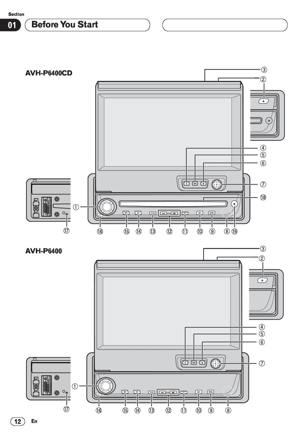 Pioneer operation manual Before You Start, AVH-P6400CD, 12 En, Section, Pause 