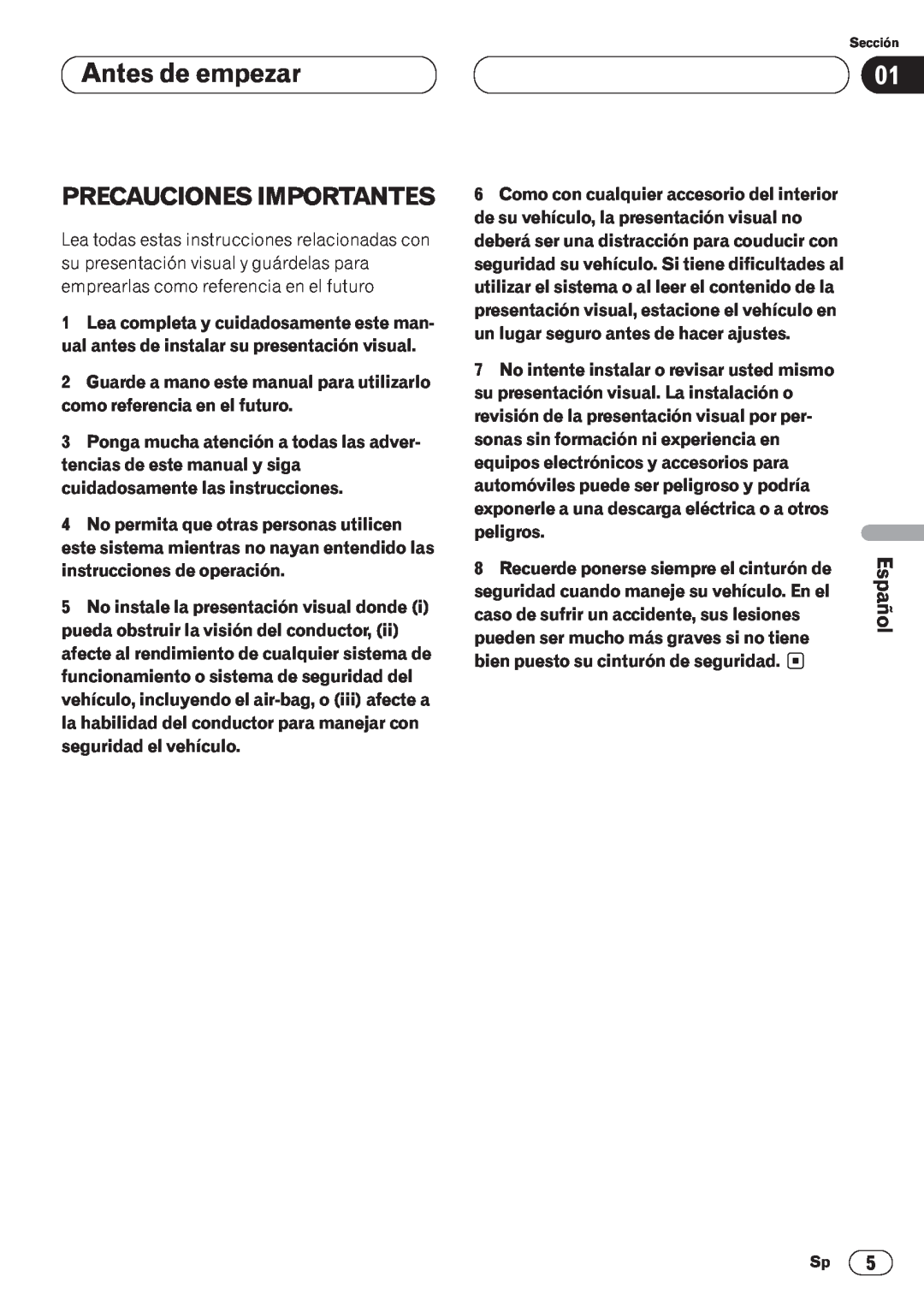 Pioneer AVH-P6400CD operation manual Antes de empezar, Precauciones Importantes, Nederlands, Français, Italiano, peligros 