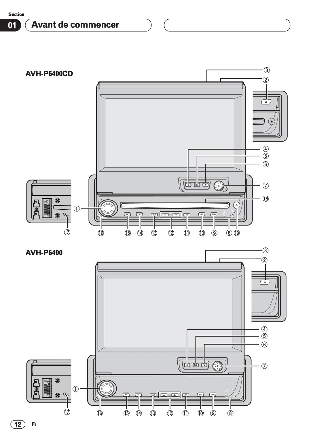 Pioneer operation manual Avant de commencer, AVH-P6400CD, 12 Fr, Section, Pause 