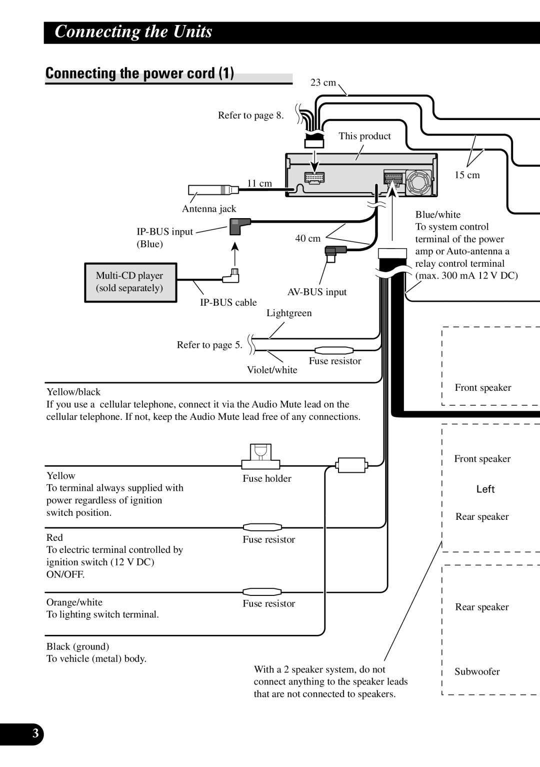 Pioneer AVH-P6450CD installation manual Connecting the power cord, Refer to Fuse resistor Violet/white Yellow/black 