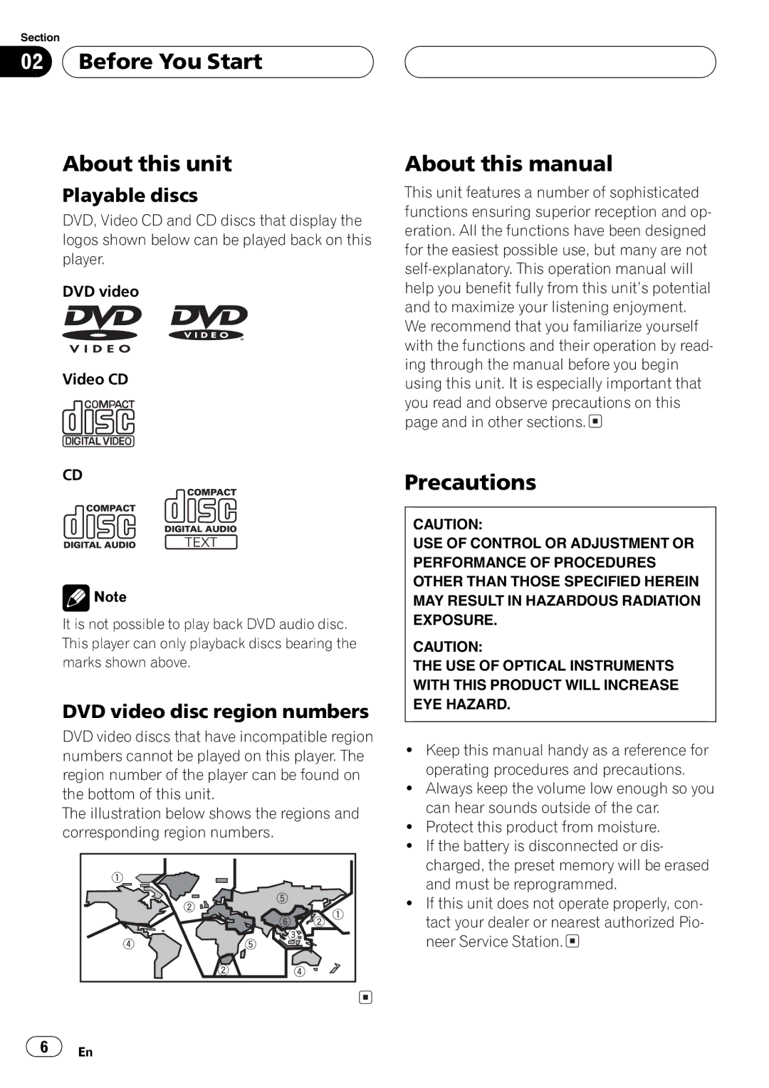 Pioneer AVH-P6550DVD operation manual 