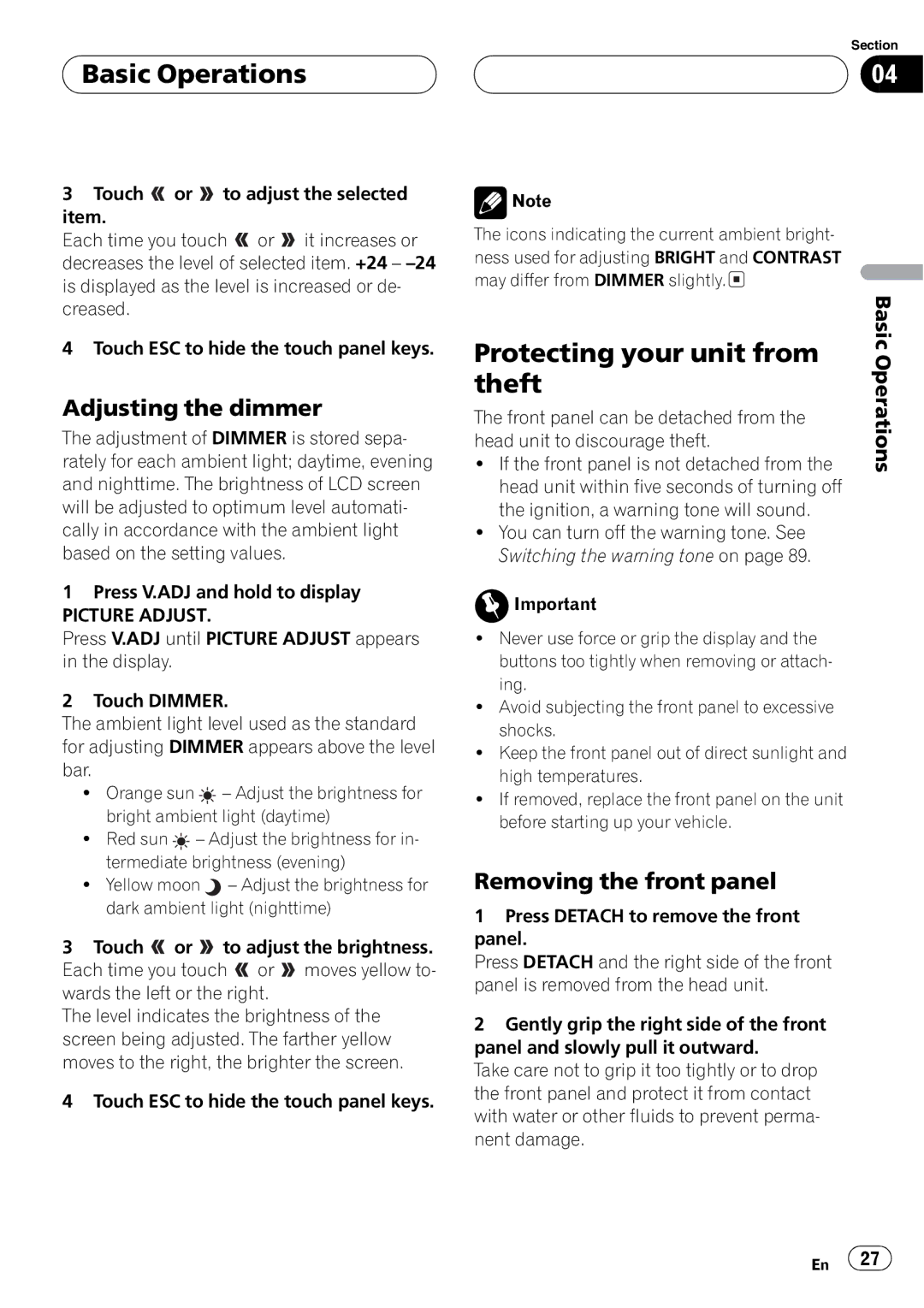 Pioneer AVH-P6600DVD operation manual 