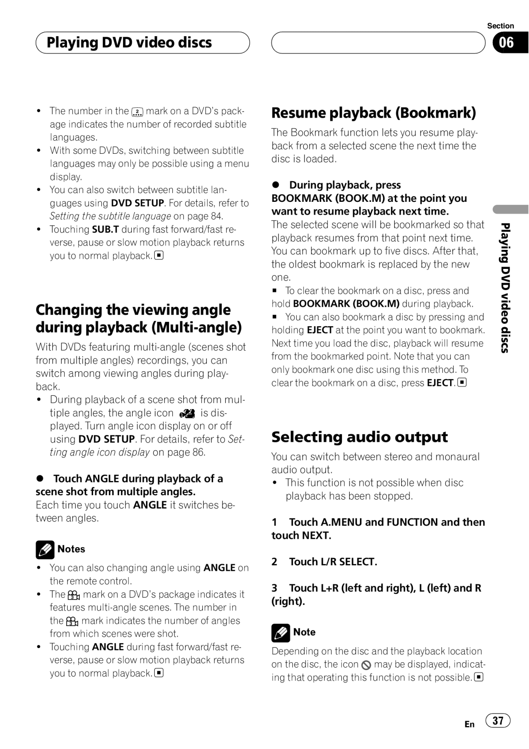 Pioneer AVH-P6600DVD operation manual 