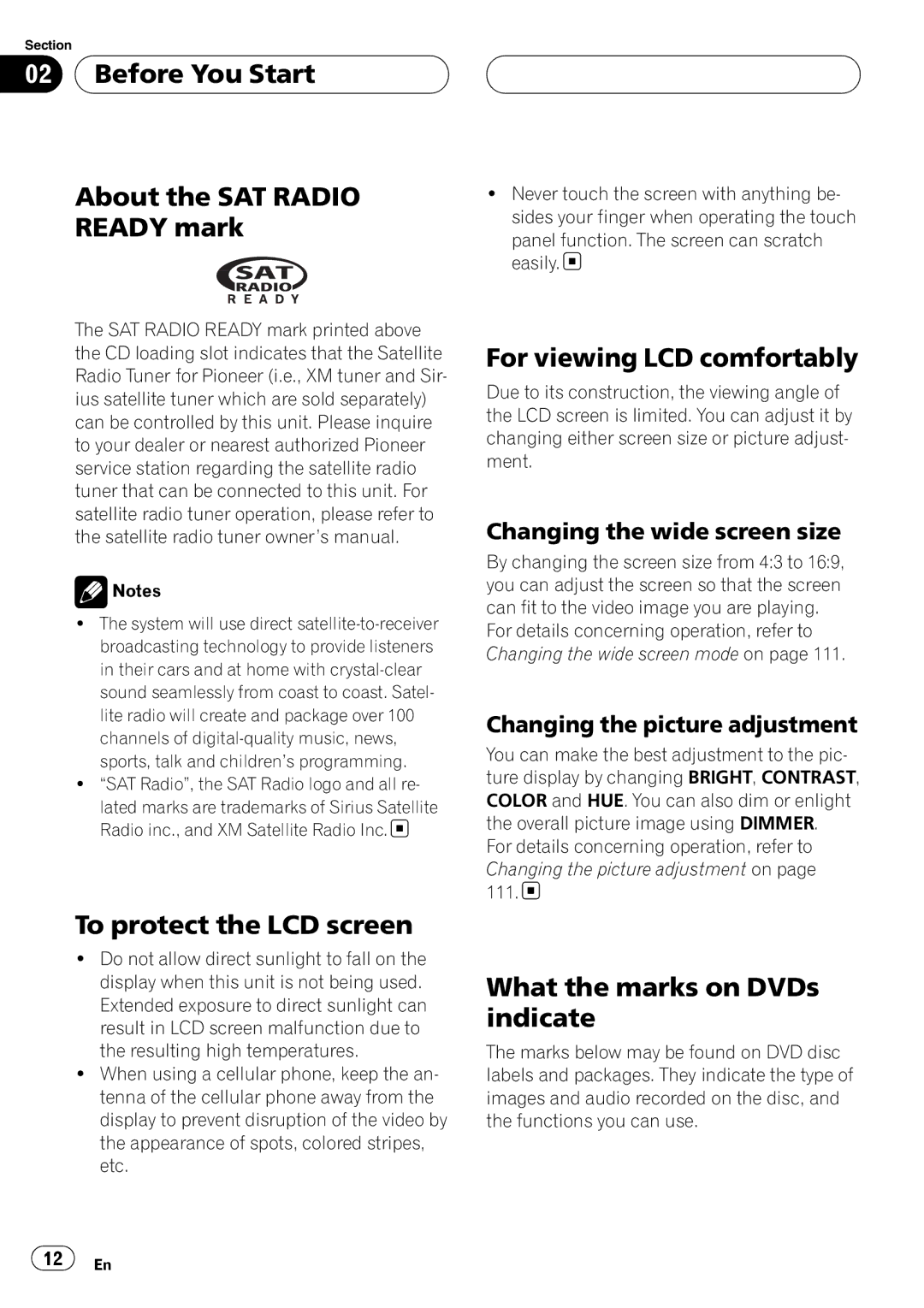 Pioneer AVH-P6800DVD operation manual Before You Start About the SAT Radio Ready mark, To protect the LCD screen 