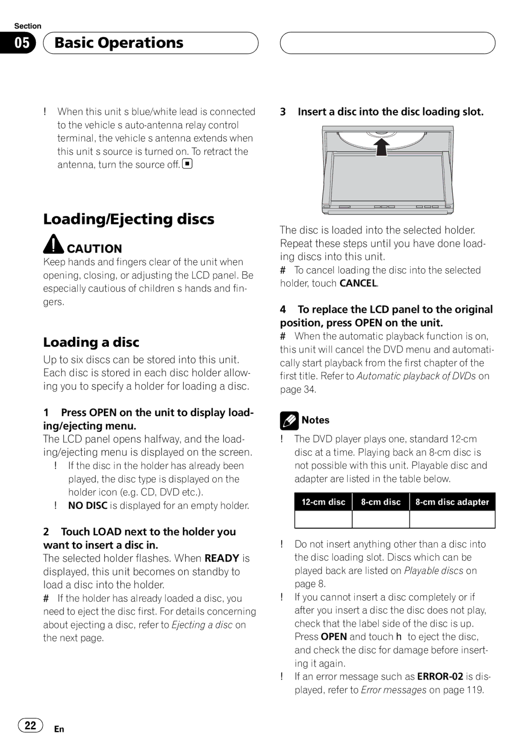 Pioneer AVH-P6800DVD operation manual Basic Operations, Loading/Ejecting discs, Loading a disc 