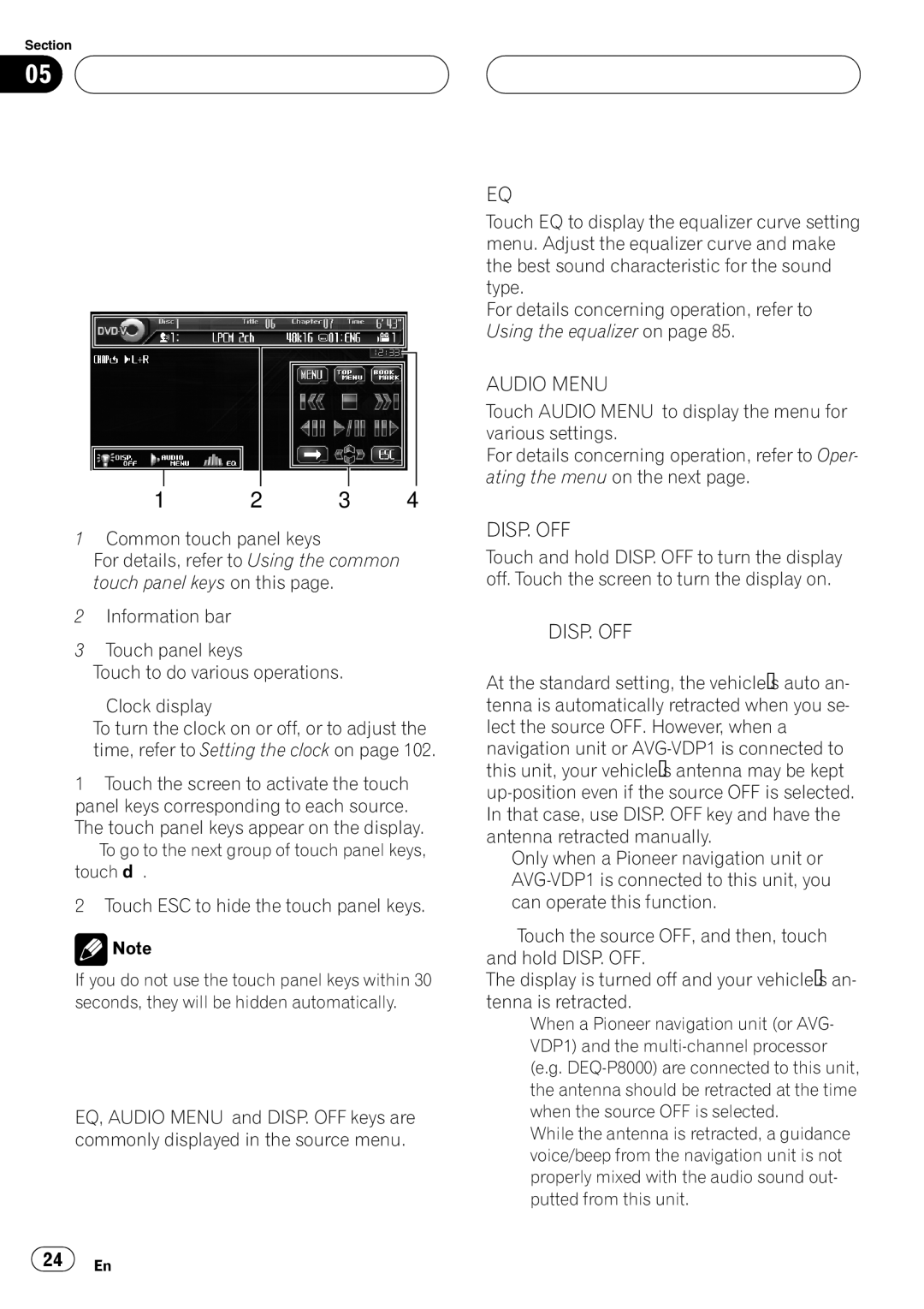 Pioneer AVH-P6800DVD operation manual Basic Operations Touch panel key basic operation, Activating the touch panel keys 