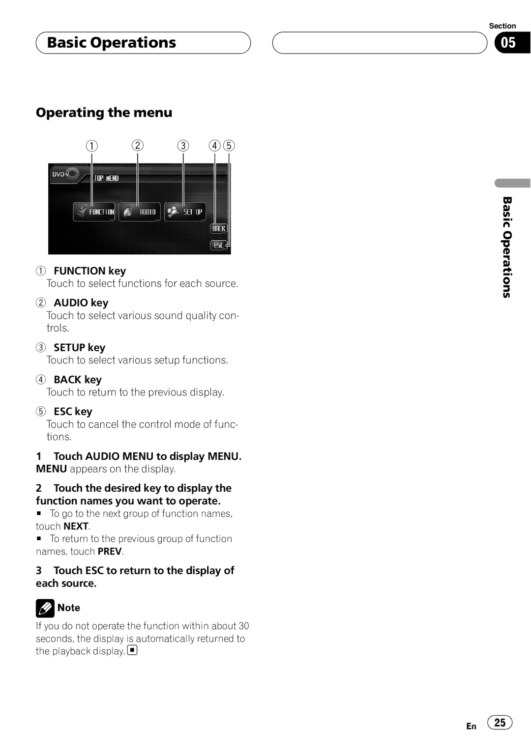 Pioneer AVH-P6800DVD operation manual Operating the menu, 3 4, Basic Operations 