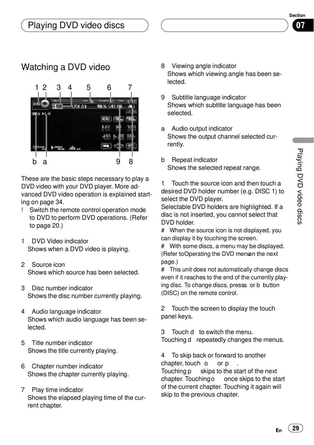 Pioneer AVH-P6800DVD operation manual Playing DVD video discs Watching a DVD video, 12 3 4 5 6 