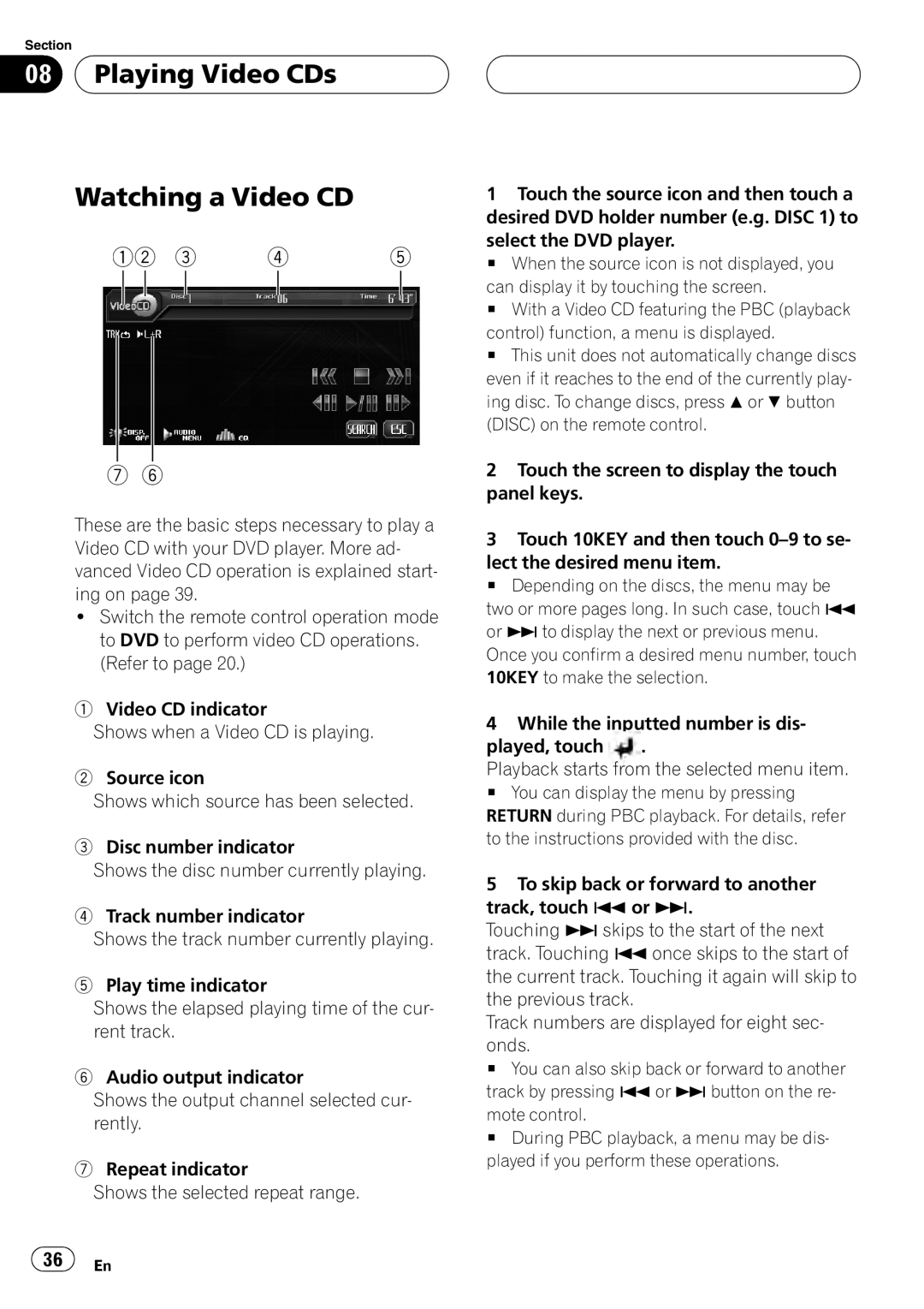 Pioneer AVH-P6800DVD operation manual Playing Video CDs Watching a Video CD 