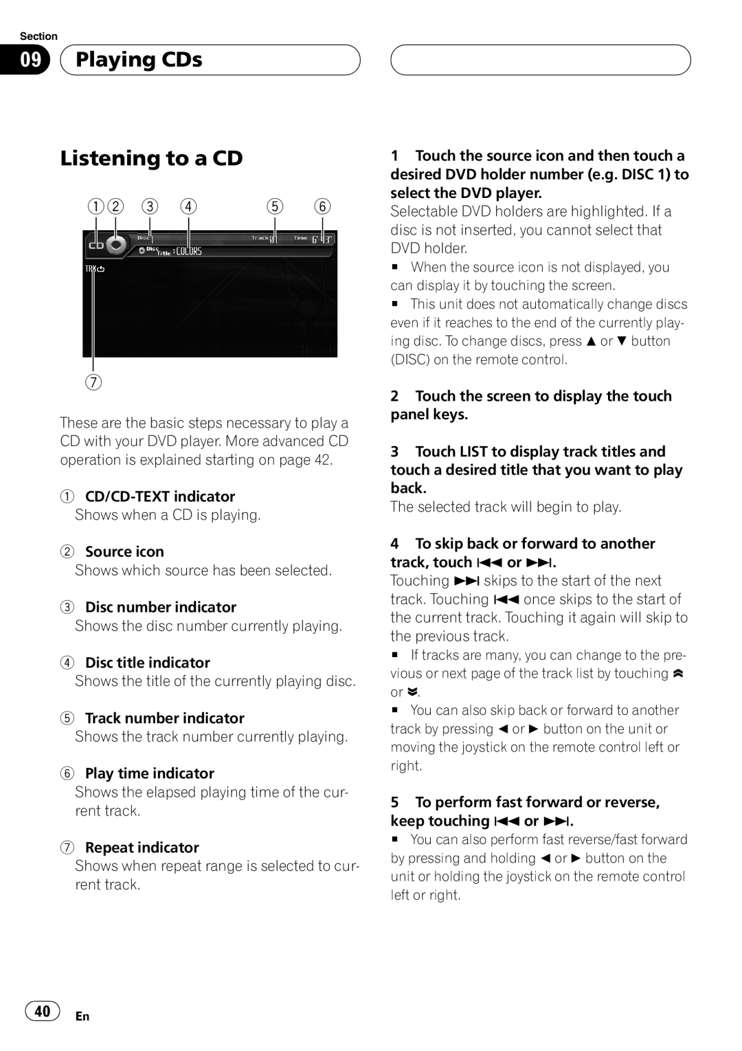 Pioneer AVH-P6800DVD operation manual Playing CDs Listening to a CD 