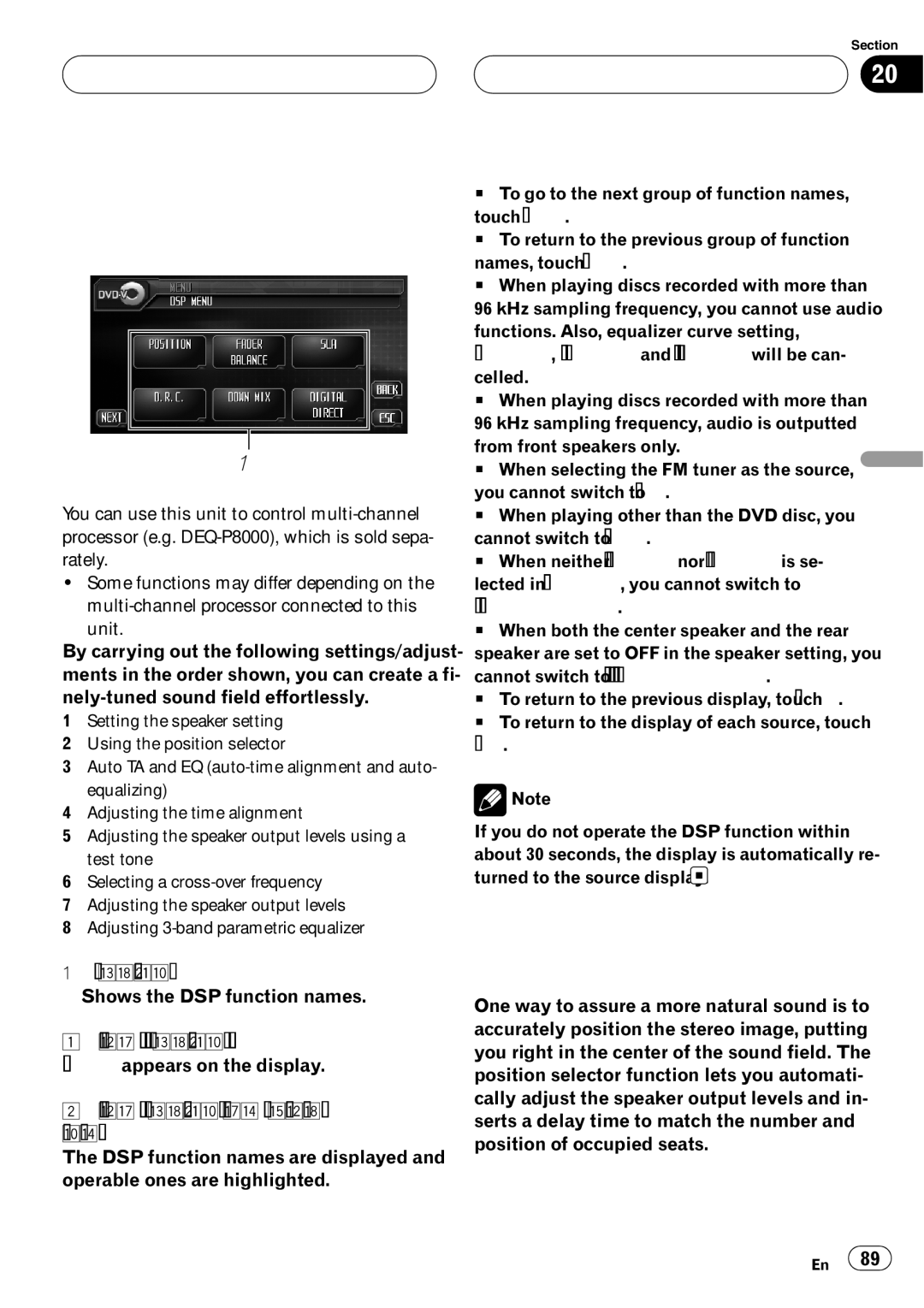 Pioneer AVH-P6800DVD Digital Signal Processor Introduction of DSP adjustments, Using the position selector, Time Alignment 