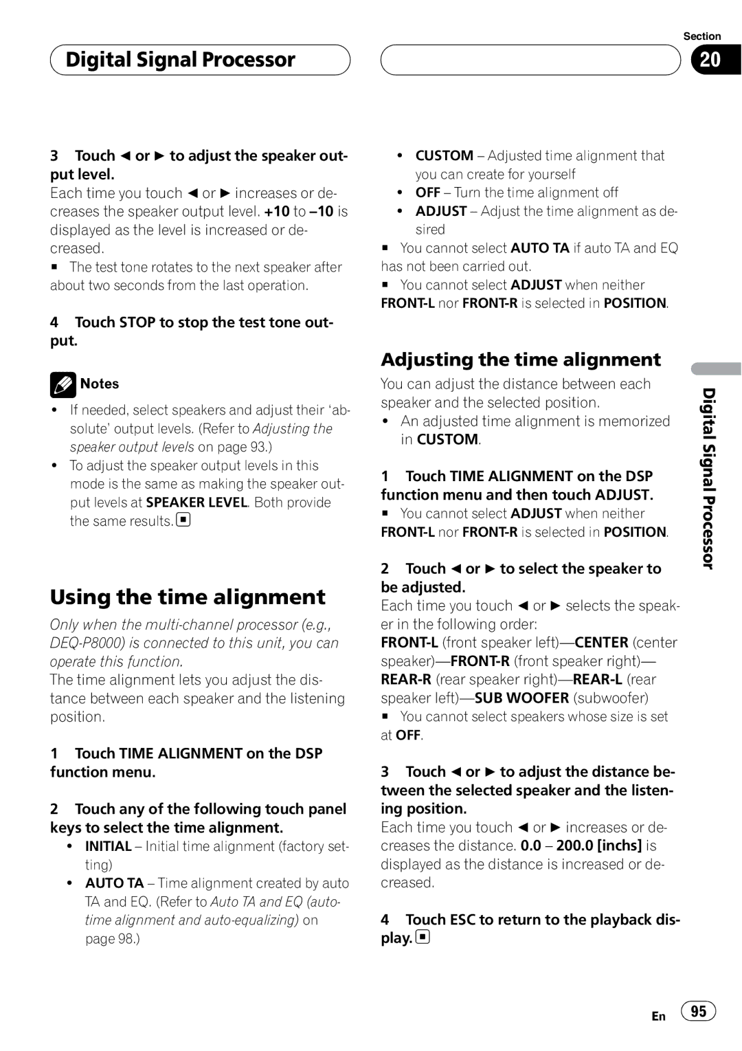 Pioneer AVH-P6800DVD operation manual Using the time alignment, Adjusting the time alignment 