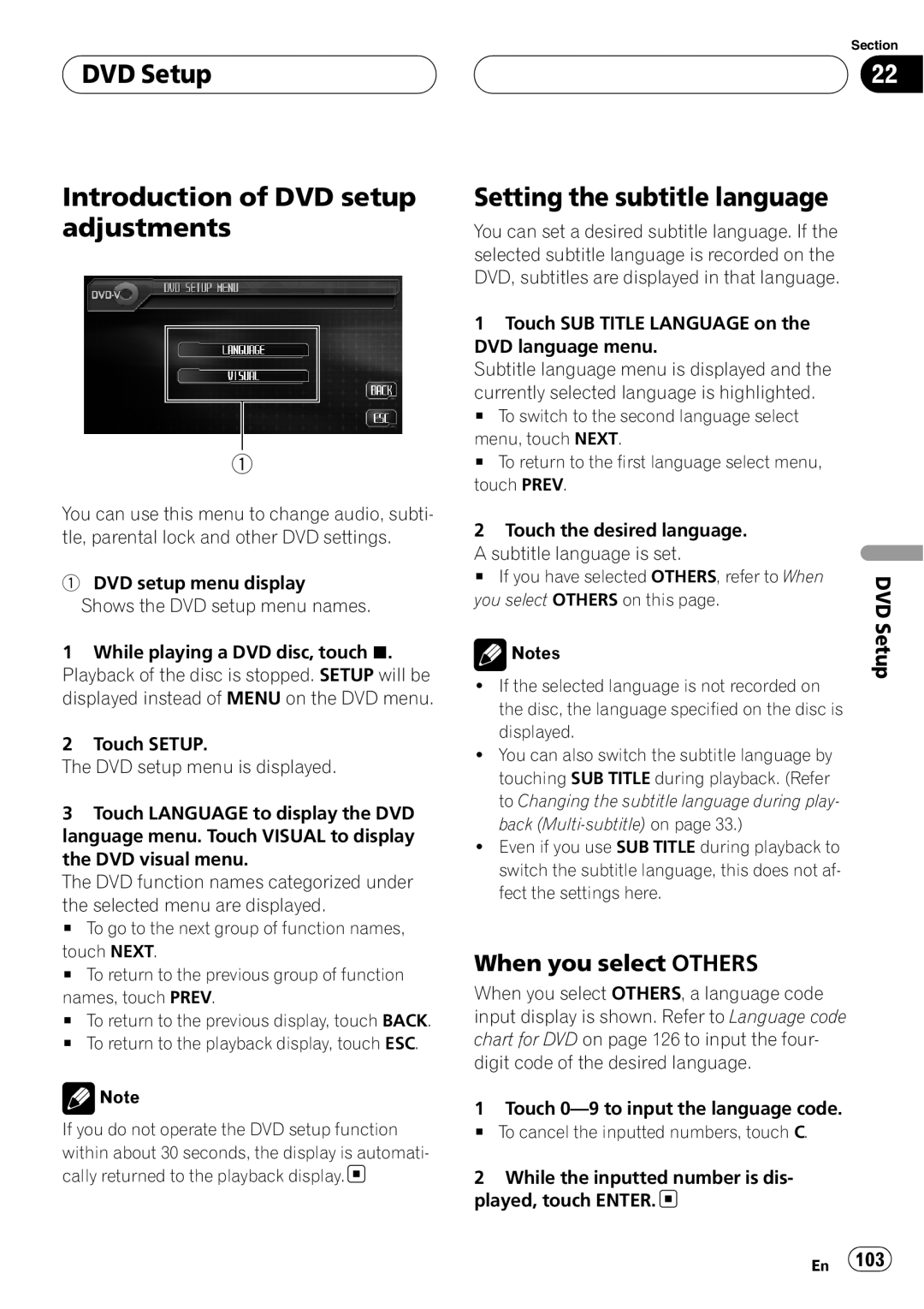 Pioneer AVH-P6800DVD operation manual DVD Setup Introduction of DVD setup adjustments, Setting the subtitle language 
