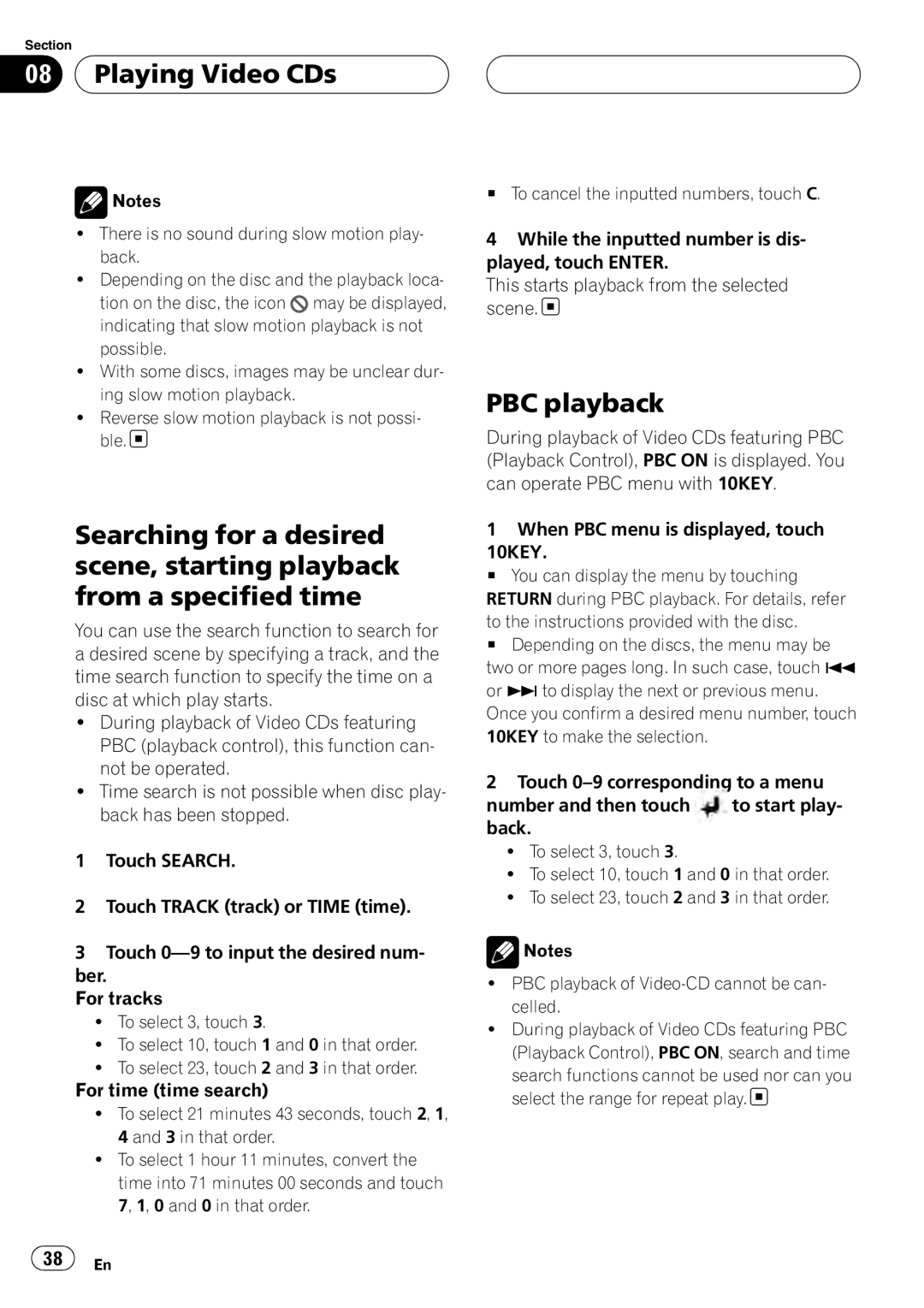 Pioneer AVH-P6800DVD operation manual Playing Video CDs, PBC playback 