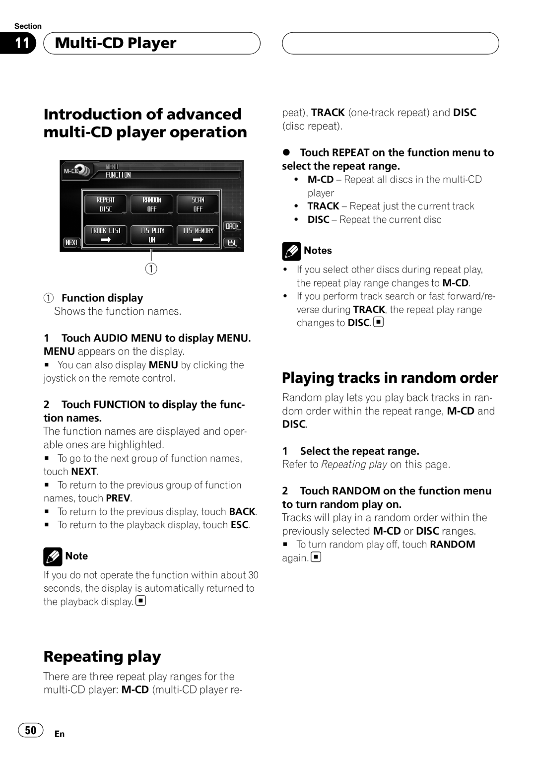 Pioneer AVH-P6800DVD operation manual Multi-CDPlayer, Introduction of advanced multi-CDplayer operation, Repeating play 