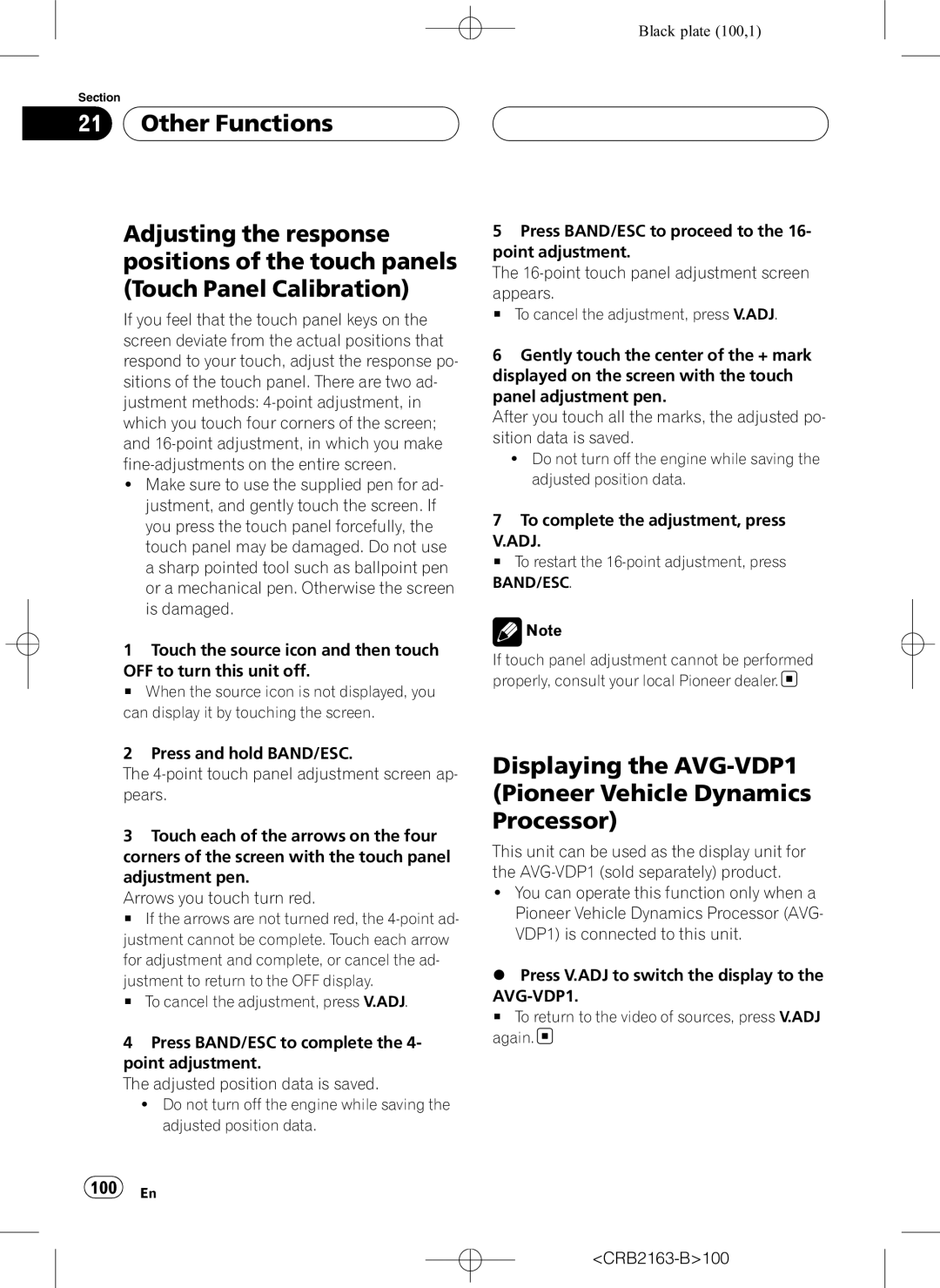 Pioneer AVH-P6850DVD operation manual Displaying the AVG-VDP1 Pioneer Vehicle Dynamics Processor, 100 En 