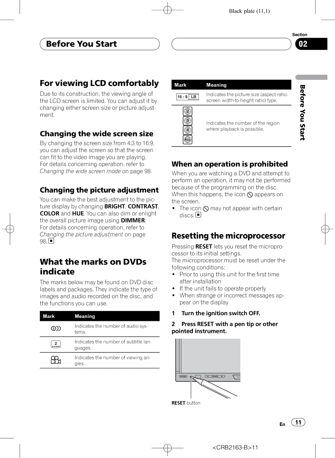 Pioneer AVH-P6850DVD operation manual Before You Start For viewing LCD comfortably, What the marks on DVDs indicate 