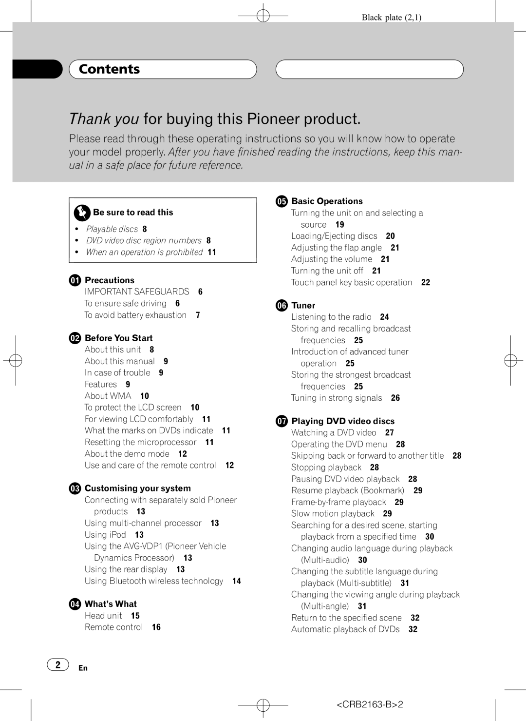 Pioneer AVH-P6850DVD operation manual Contents, Important Safeguards 