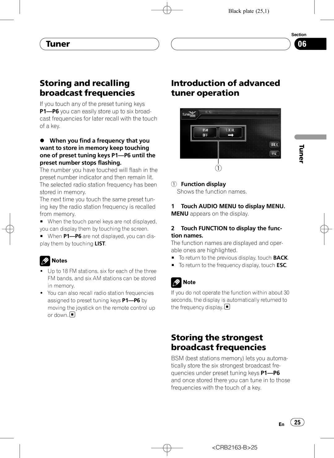 Pioneer AVH-P6850DVD Tuner Storing and recalling broadcast frequencies, Introduction of advanced tuner operation 