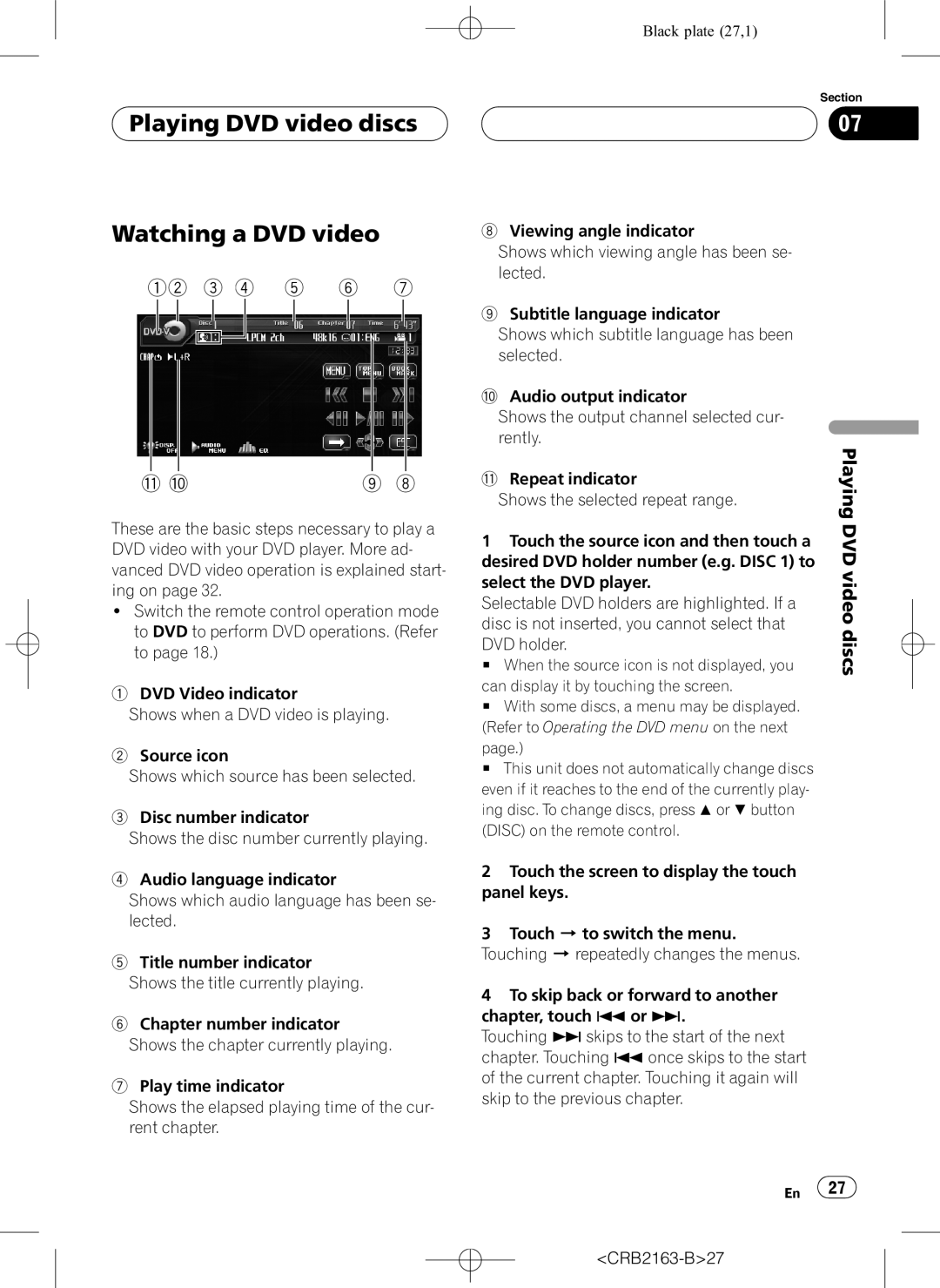 Pioneer AVH-P6850DVD Playing DVD video discs Watching a DVD video, 12 3 4 5 6, Touch the source icon and then touch a 