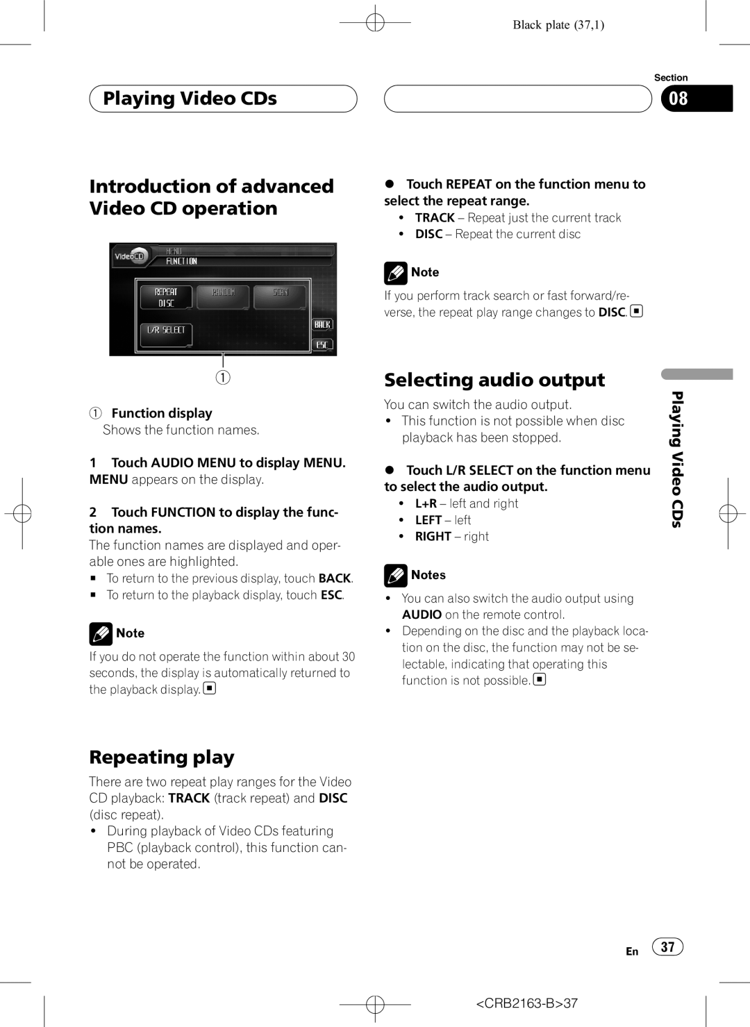 Pioneer AVH-P6850DVD operation manual Selecting audio output, Playing Video CDs 