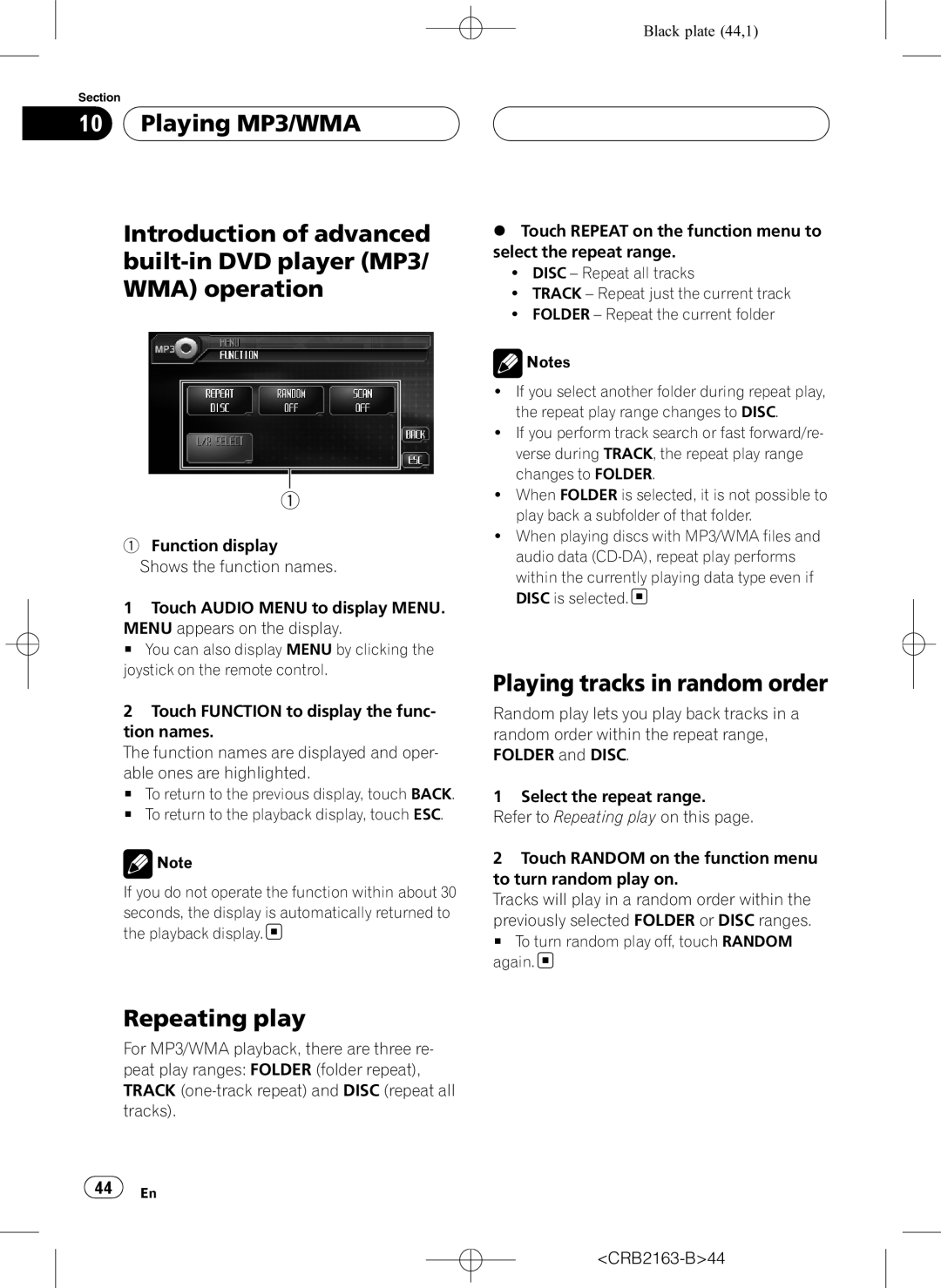 Pioneer AVH-P6850DVD operation manual Playing tracks in random order, CRB2163-B44 