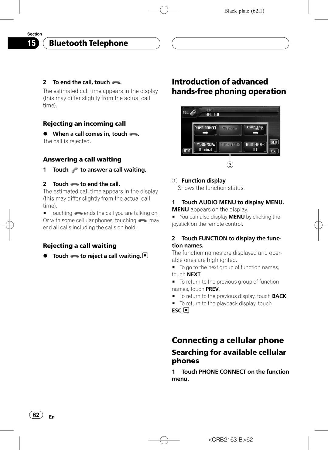 Pioneer AVH-P6850DVD operation manual Introduction of advanced hands-free phoning operation, Connecting a cellular phone 