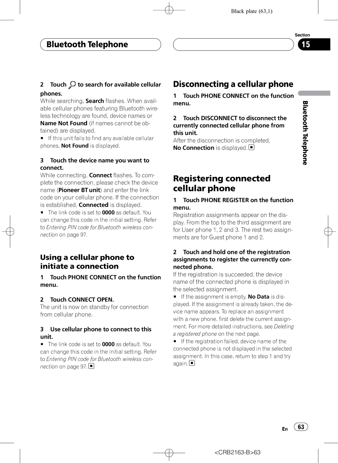 Pioneer AVH-P6850DVD operation manual Disconnecting a cellular phone, Registering connected cellular phone 