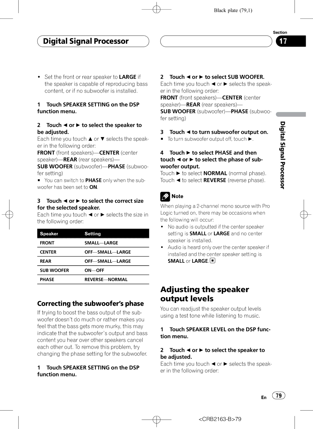 Pioneer AVH-P6850DVD operation manual Adjusting the speaker output levels, Correcting the subwoofer’s phase, Woofer output 