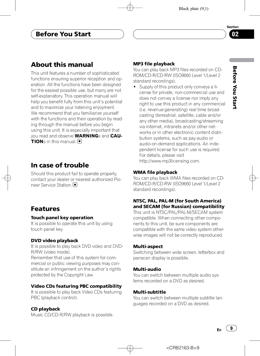 Pioneer AVH-P6850DVD operation manual Before You Start About this manual Case of trouble, Features 