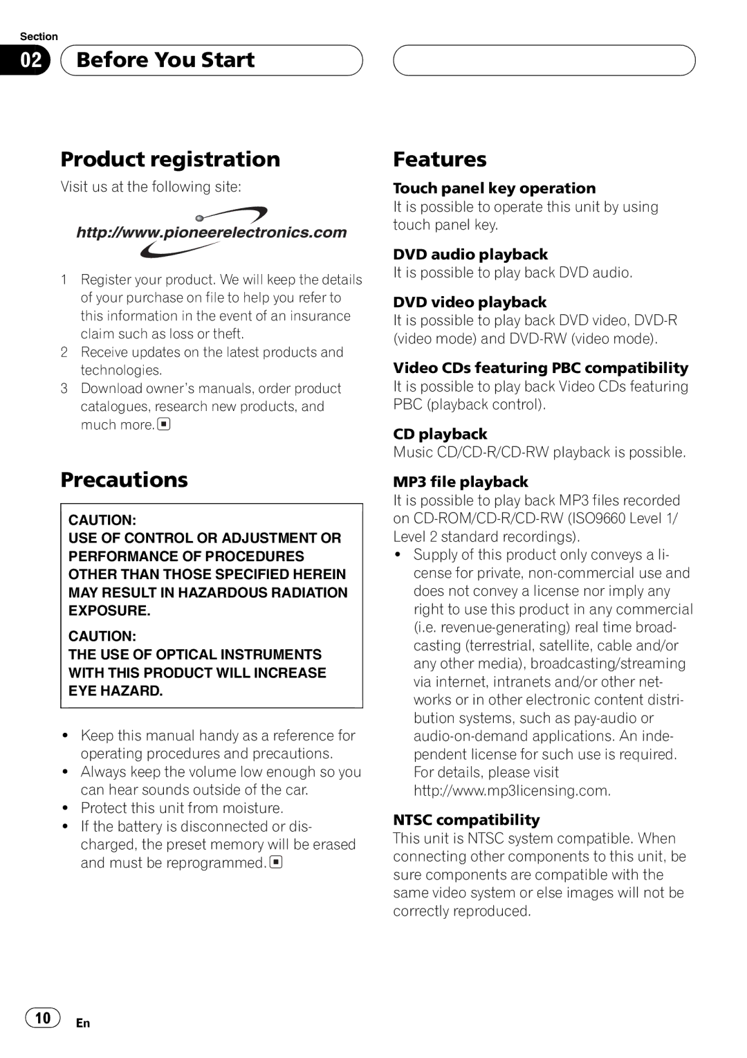 Pioneer AVH-P7500DVD operation manual 