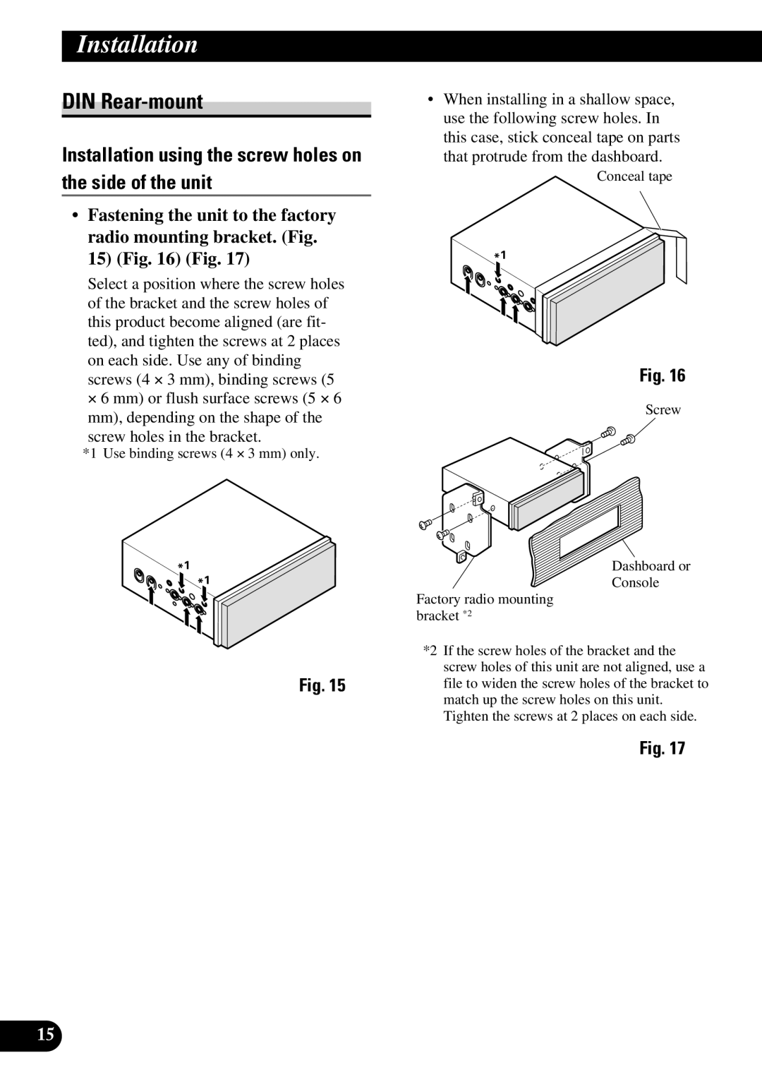 Pioneer AVH-P7550DVD installation manual DIN Rear-mount, Installation using the screw holes on the side of the unit 