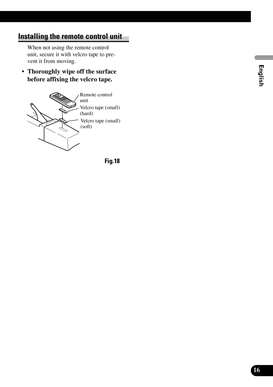 Pioneer AVH-P7550DVD installation manual Installing the remote control unit 