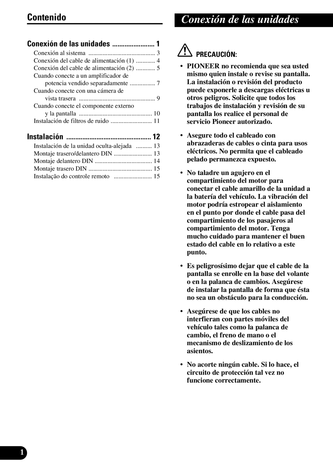 Pioneer AVH-P7550DVD installation manual Conexión de las unidades, Contenido 
