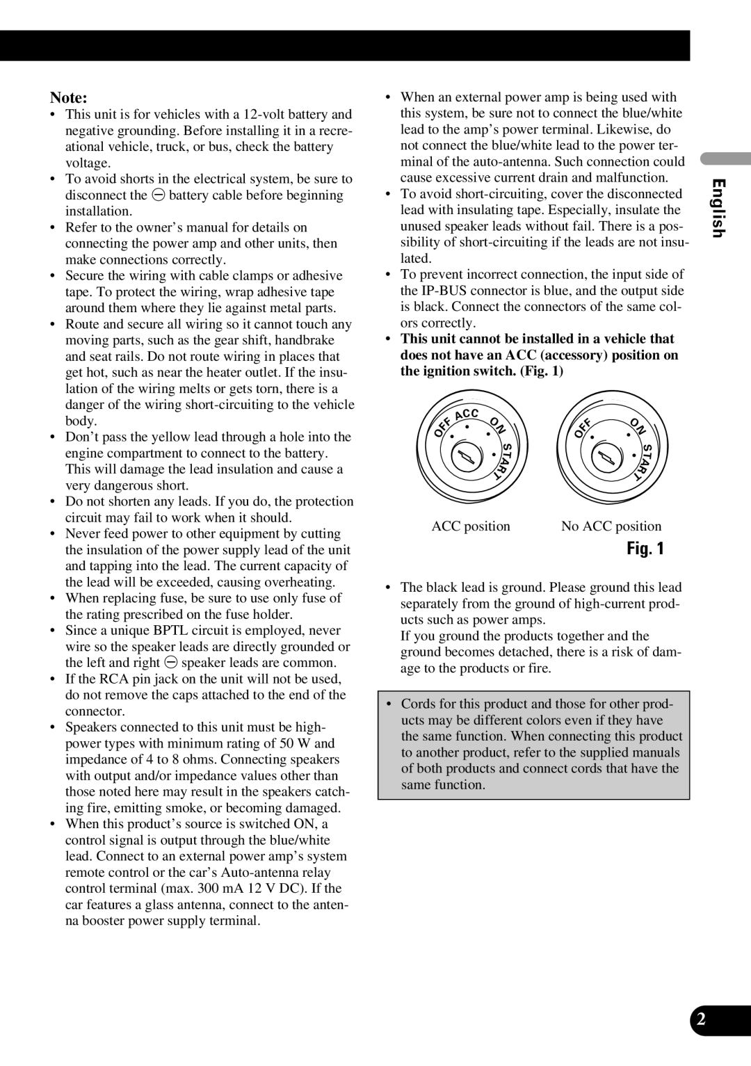 Pioneer AVH-P7550DVD installation manual Español Português B Français Italiano Nederlands 