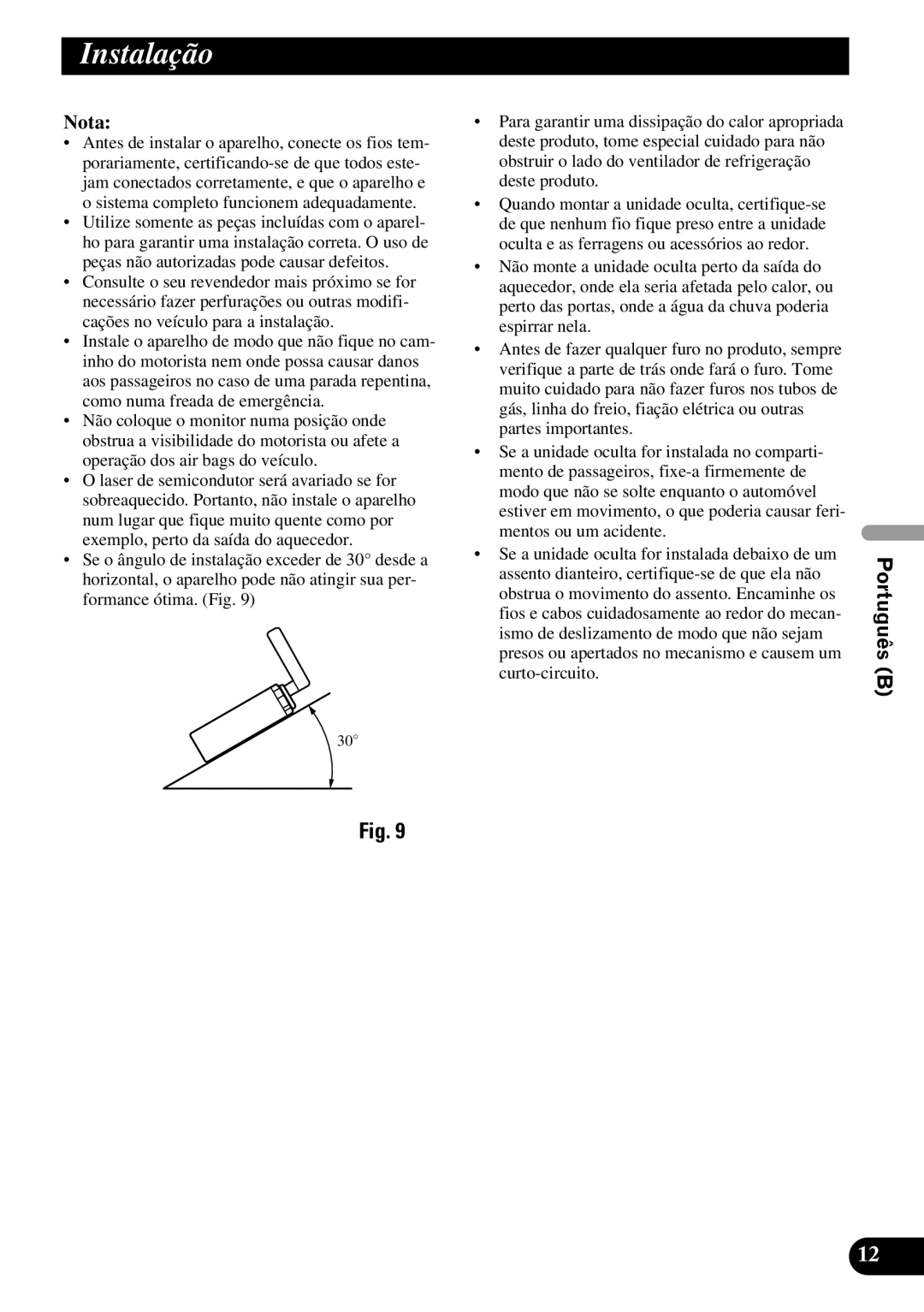 Pioneer AVH-P7550DVD installation manual Instalação 