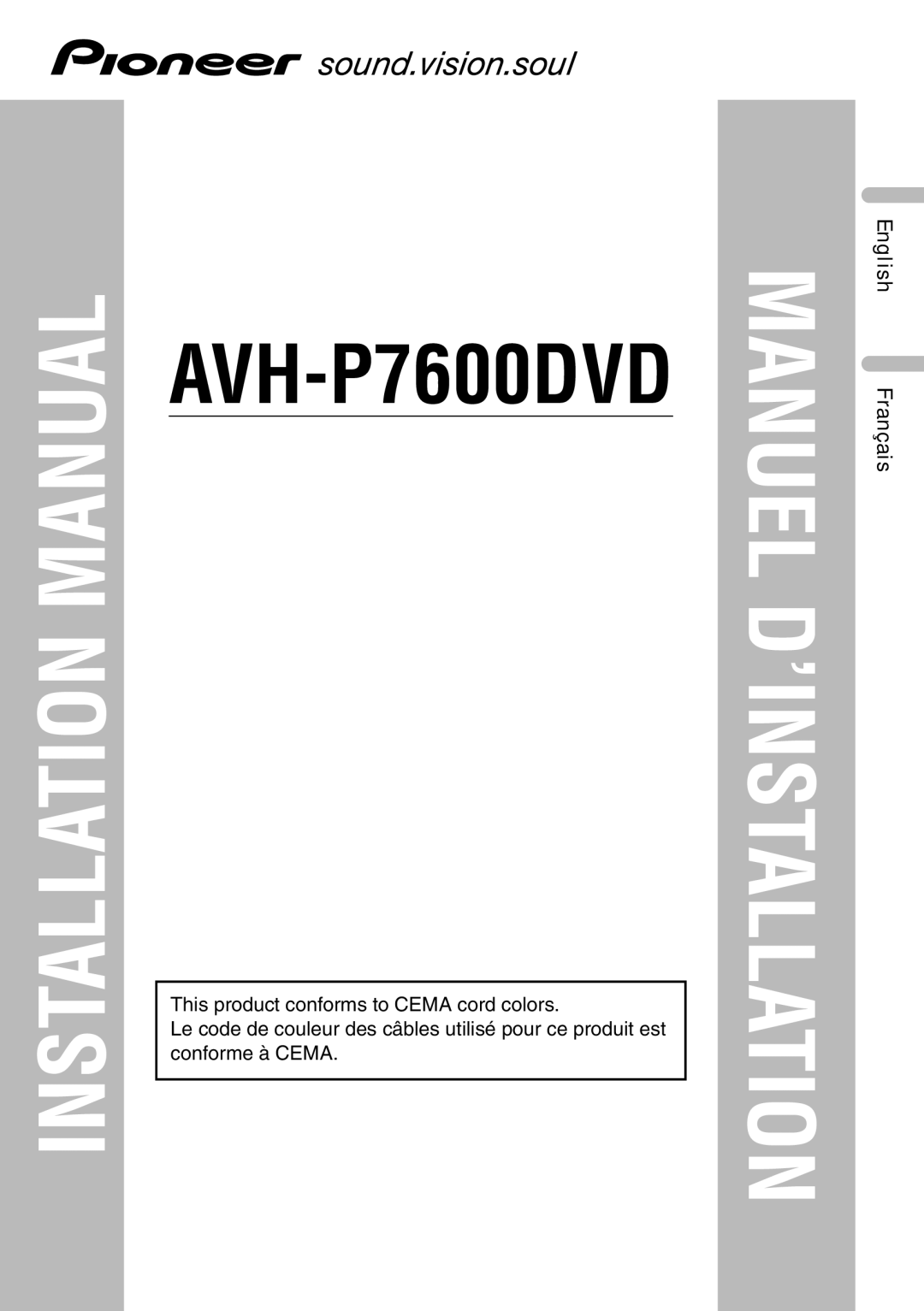 Pioneer AVH-P7600DVD installation manual Installation Manual 