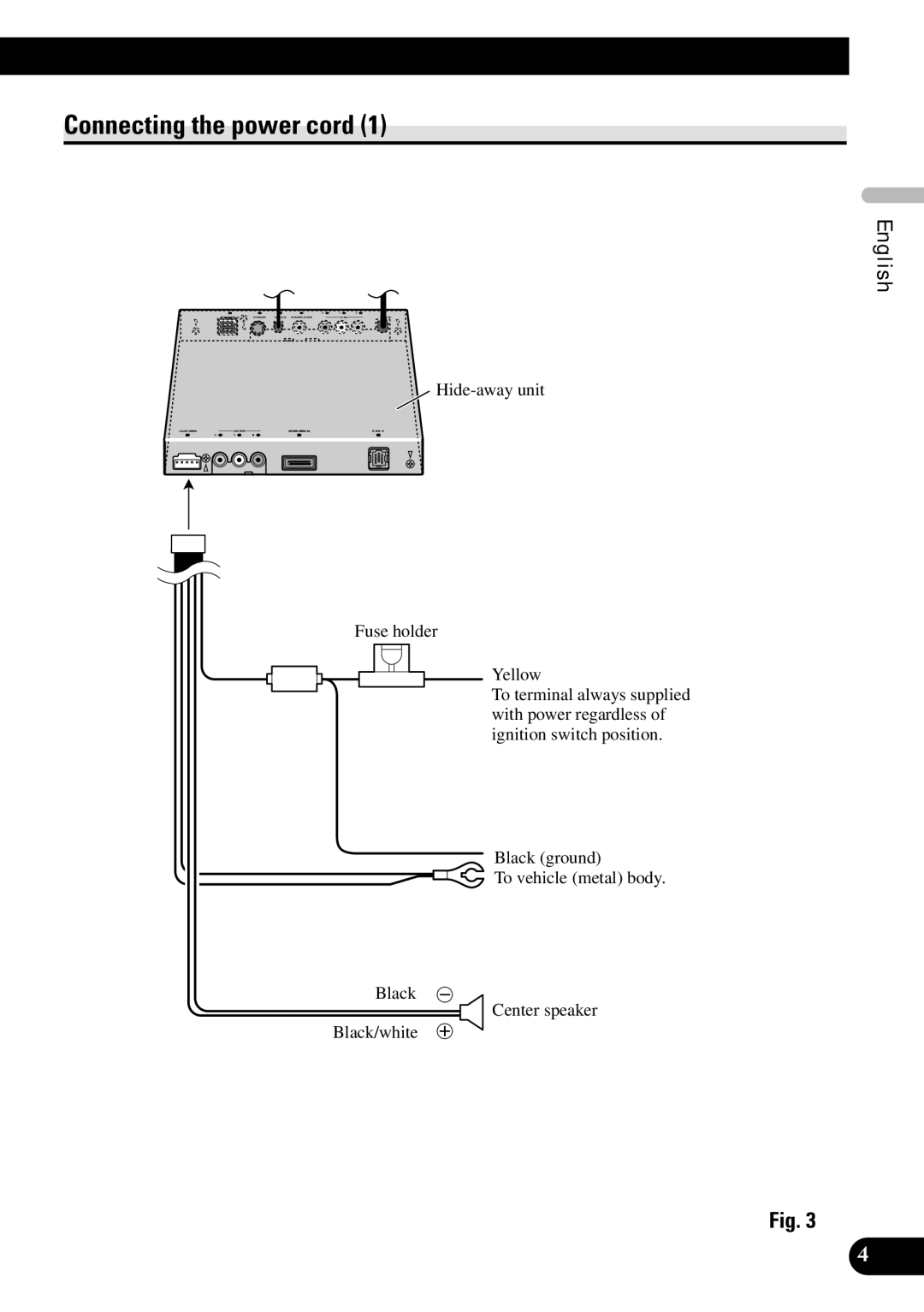 Pioneer AVH-P7600DVD installation manual Connecting the power cord 