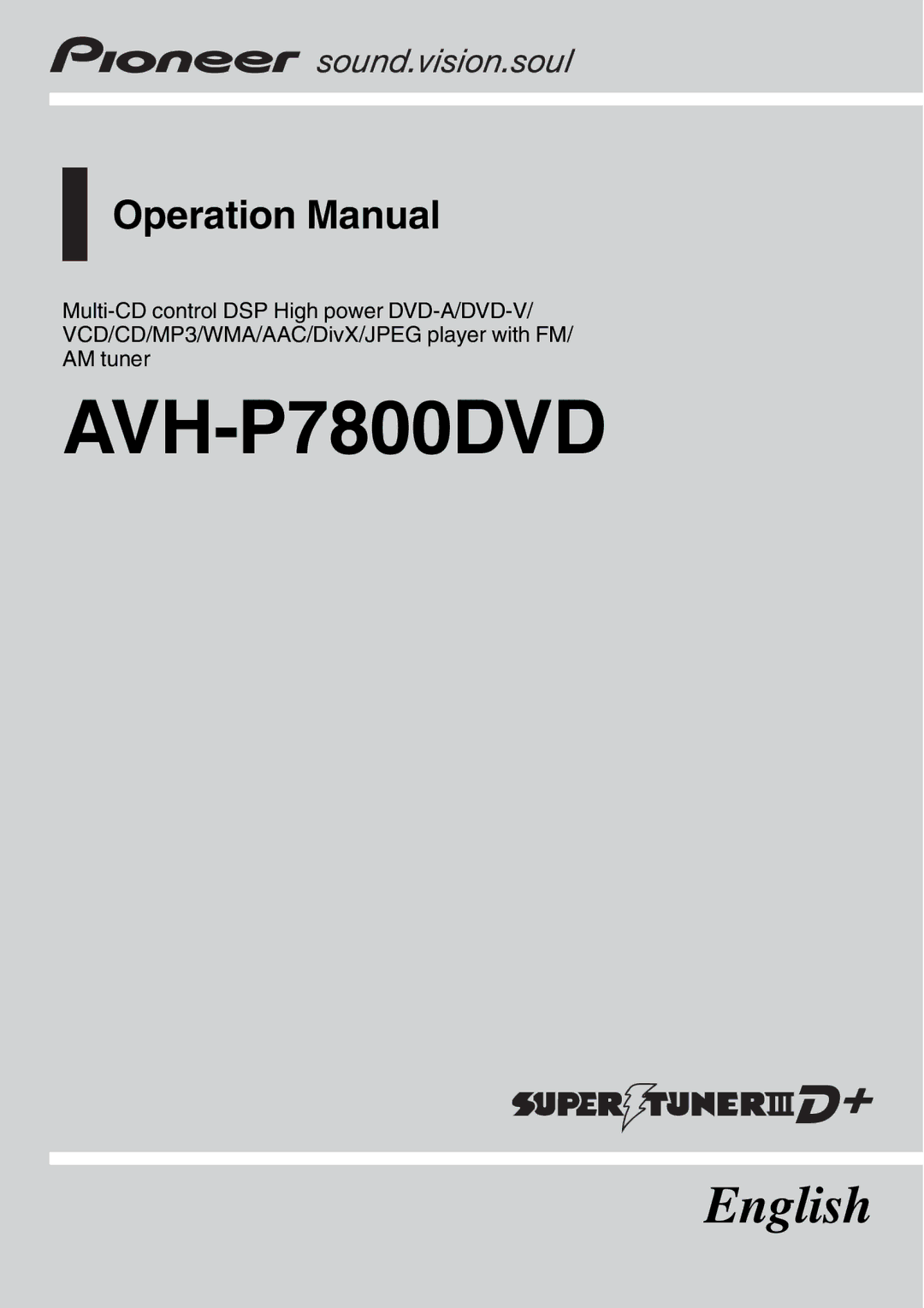 Pioneer operation manual AVH-P7800DVD 