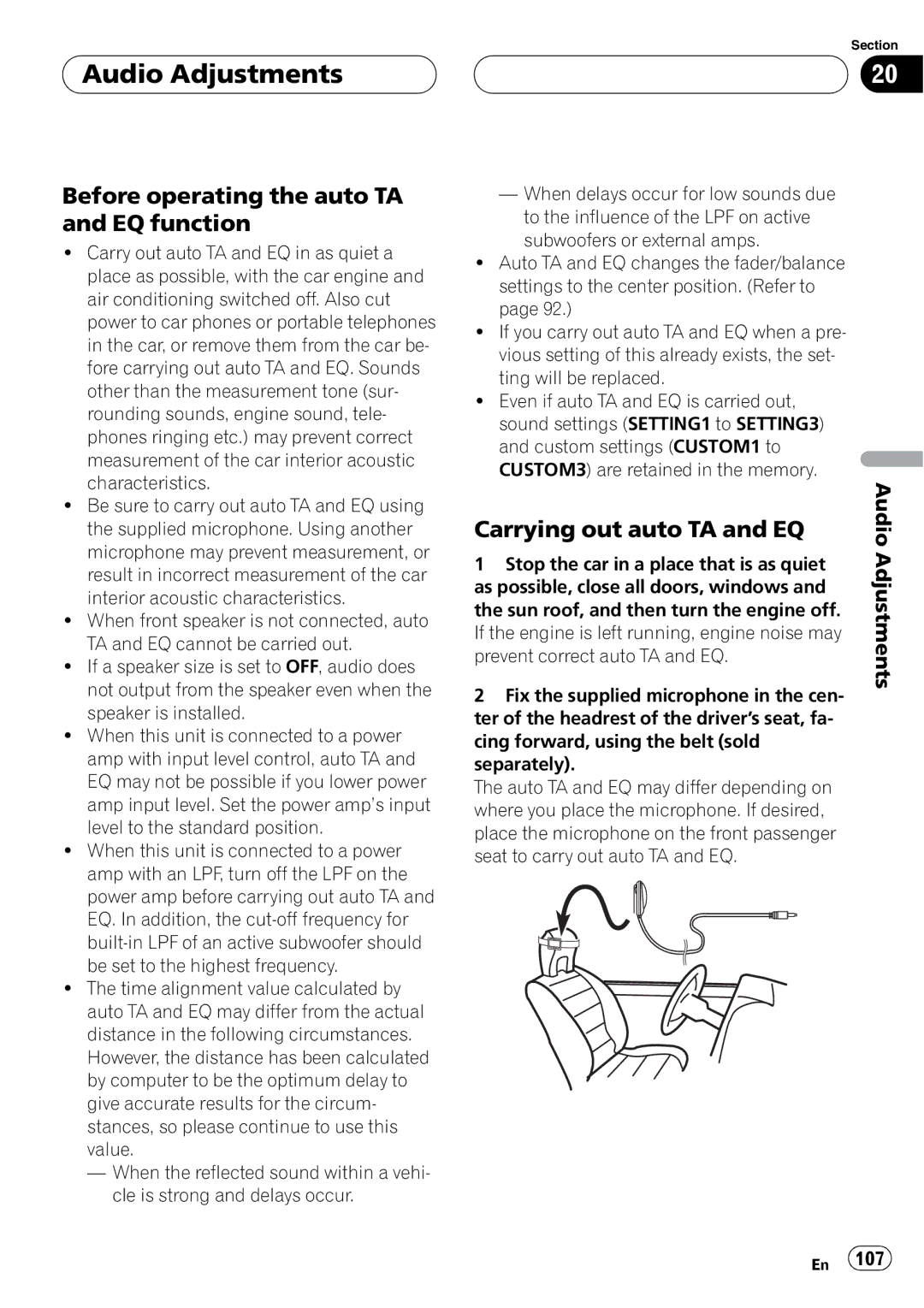 Pioneer AVH-P7800DVD operation manual Before operating the auto TA and EQ function, Carrying out auto TA and EQ 