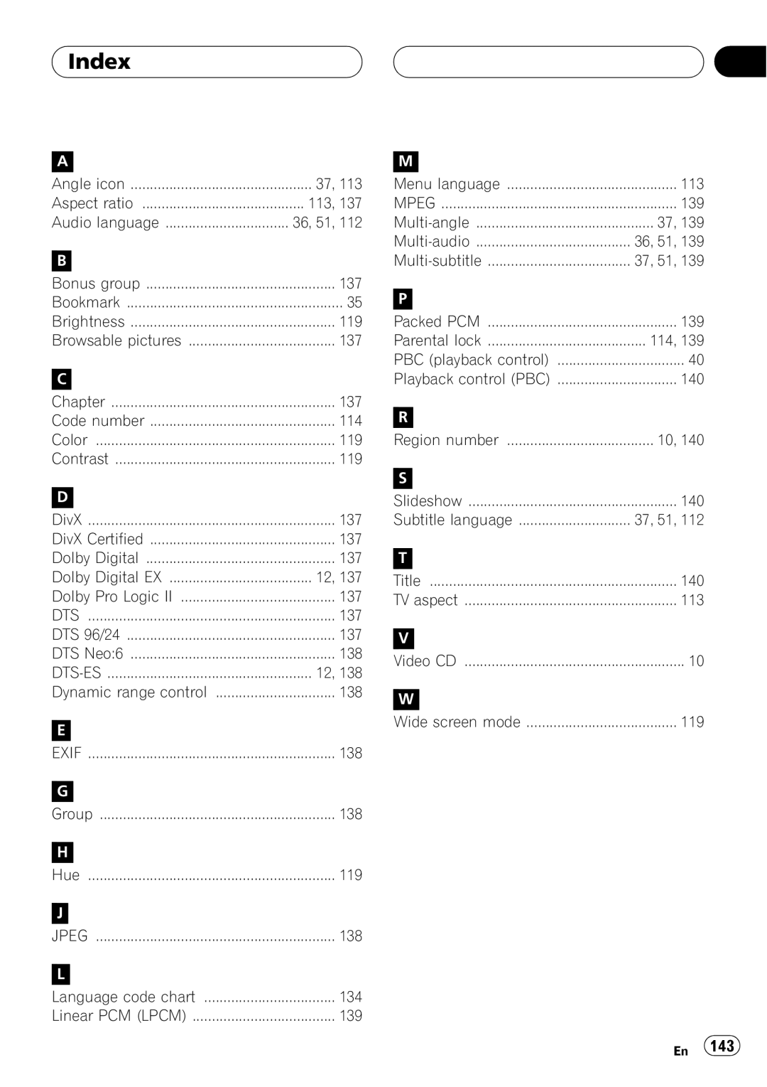 Pioneer AVH-P7800DVD operation manual Index 